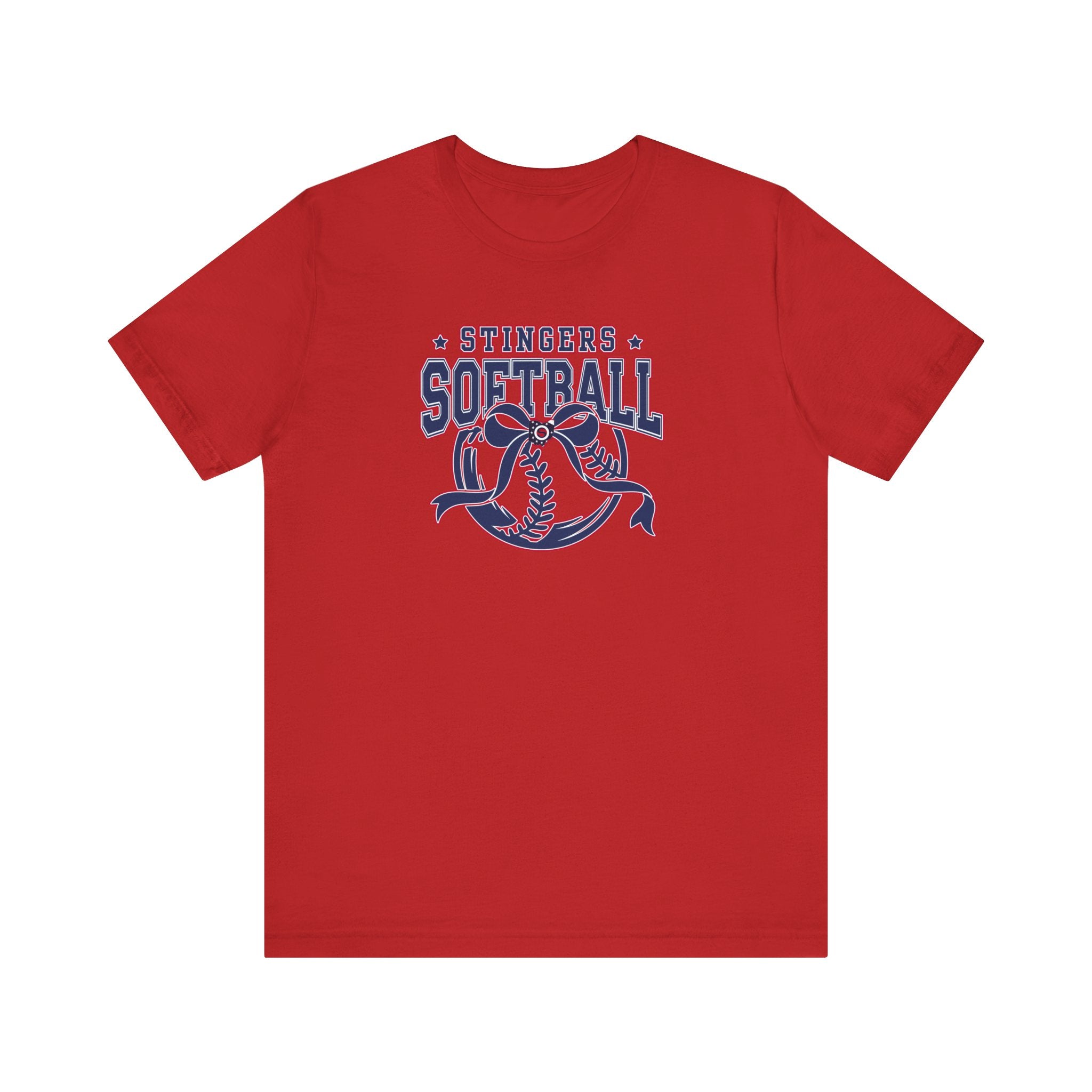 Adult Unisex Stingers Softball Spirit Bow Graphic Short Sleeve Bella + Canvas Soft Tee