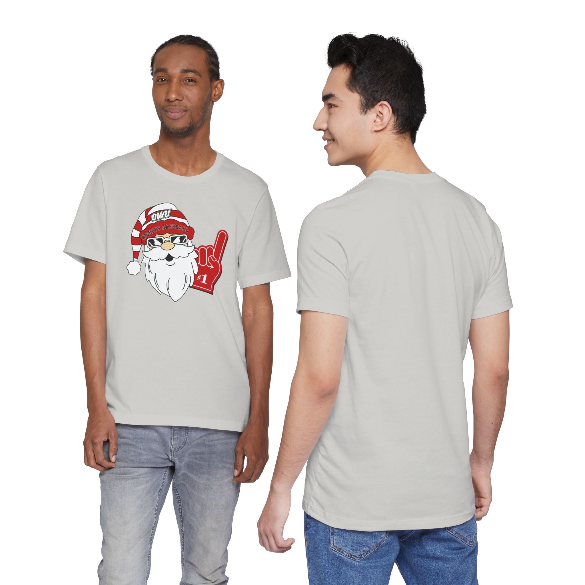 Adult Unisex OWU Bishops Baseball Spirited Santa Graphic Short Sleeve Soft Tee