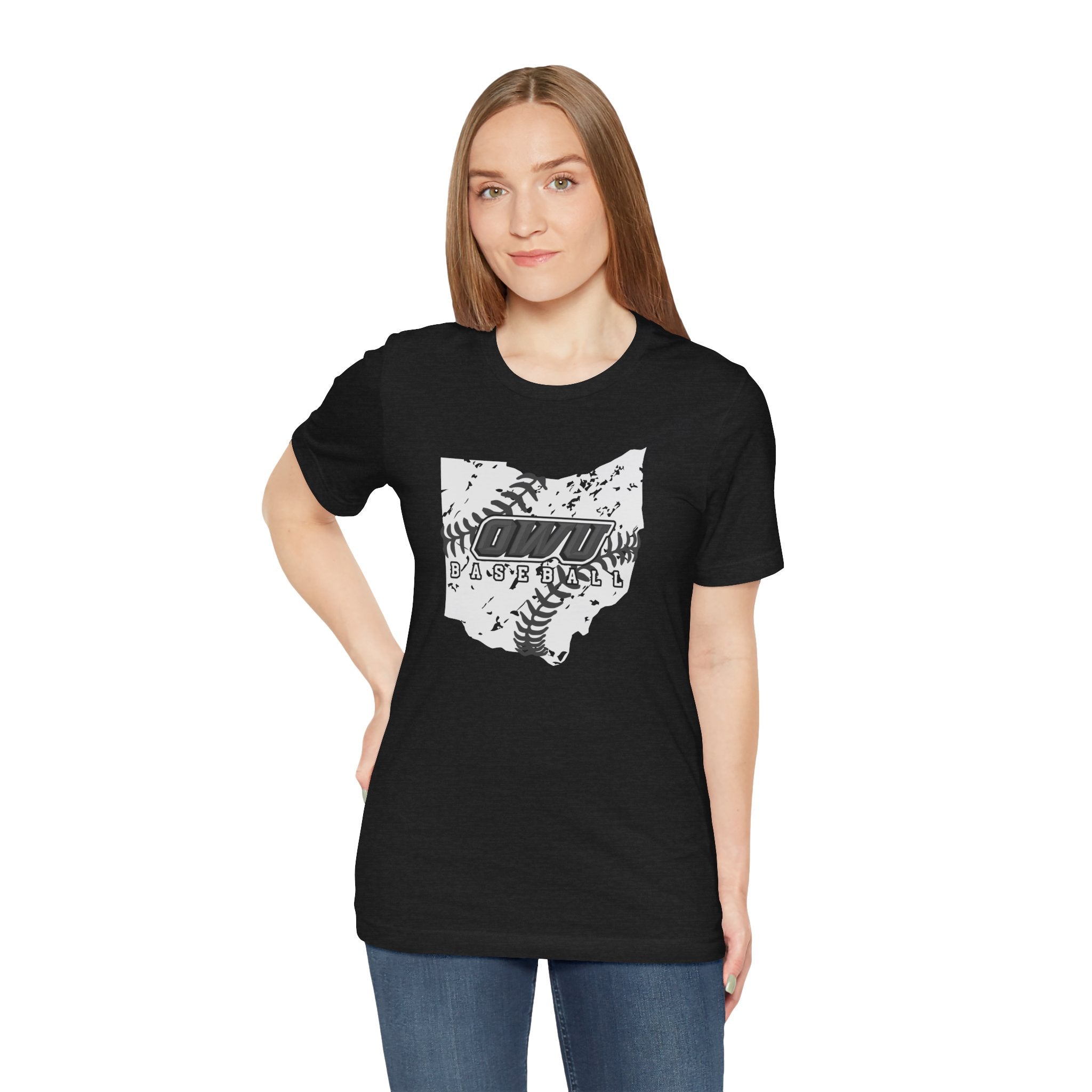 Adult Unisex OWU Baseball Stitches Distressed Ohio Graphic Short Sleeve Soft Tee