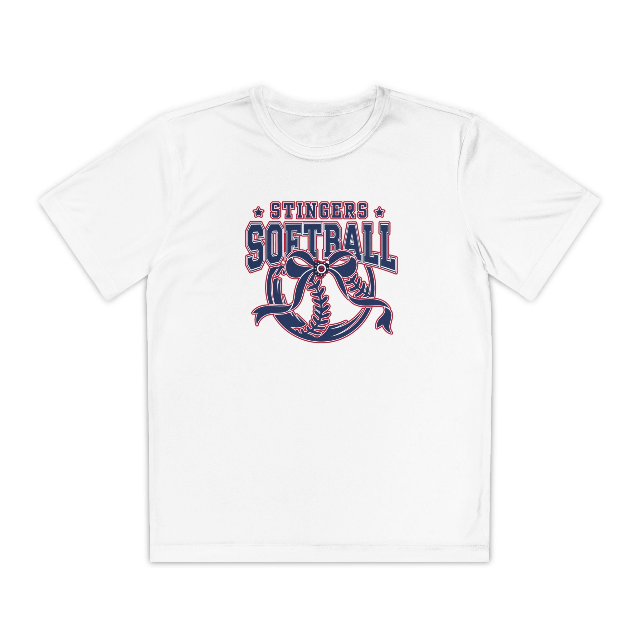 Youth Stingers Softball Spirit Bow Graphic Sport-Tek Competitor Performance Tee