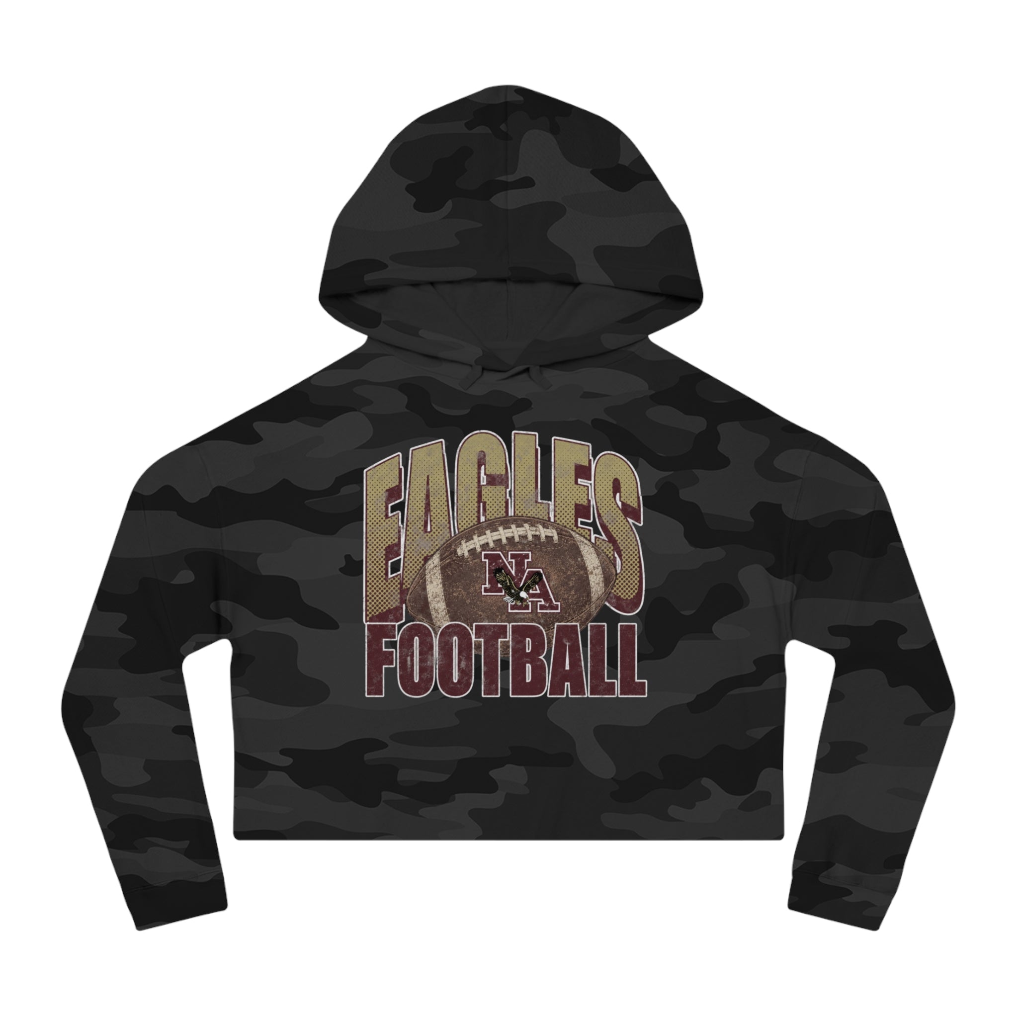 Women's New Albany First-Down Distressed Football Graphic Crop Hoodie