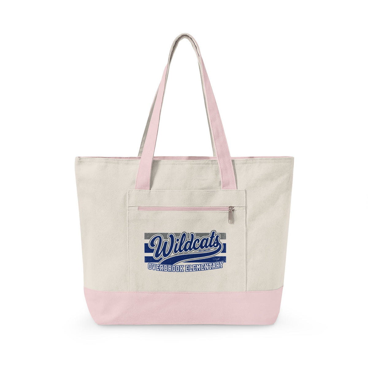 Overbrook Elementary Wildcats Vintage Distressed Spirit Graphic Zippered Canvas Tote