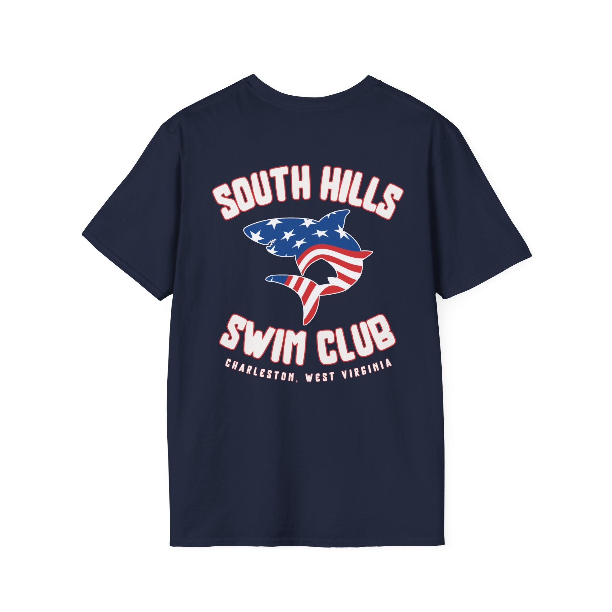 Adult Unisex South Hills Swim Club Patriotic Graphic Short Sleeve Gildan Softstyle Tee