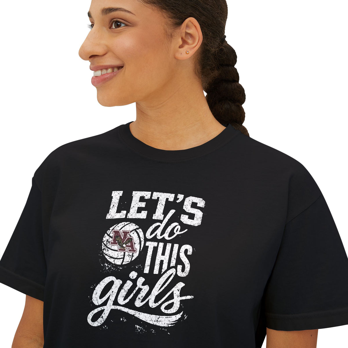 Women's New Albany Eagles Let's Do This Girls Graphic Boxy Crop Short Sleeve Tee