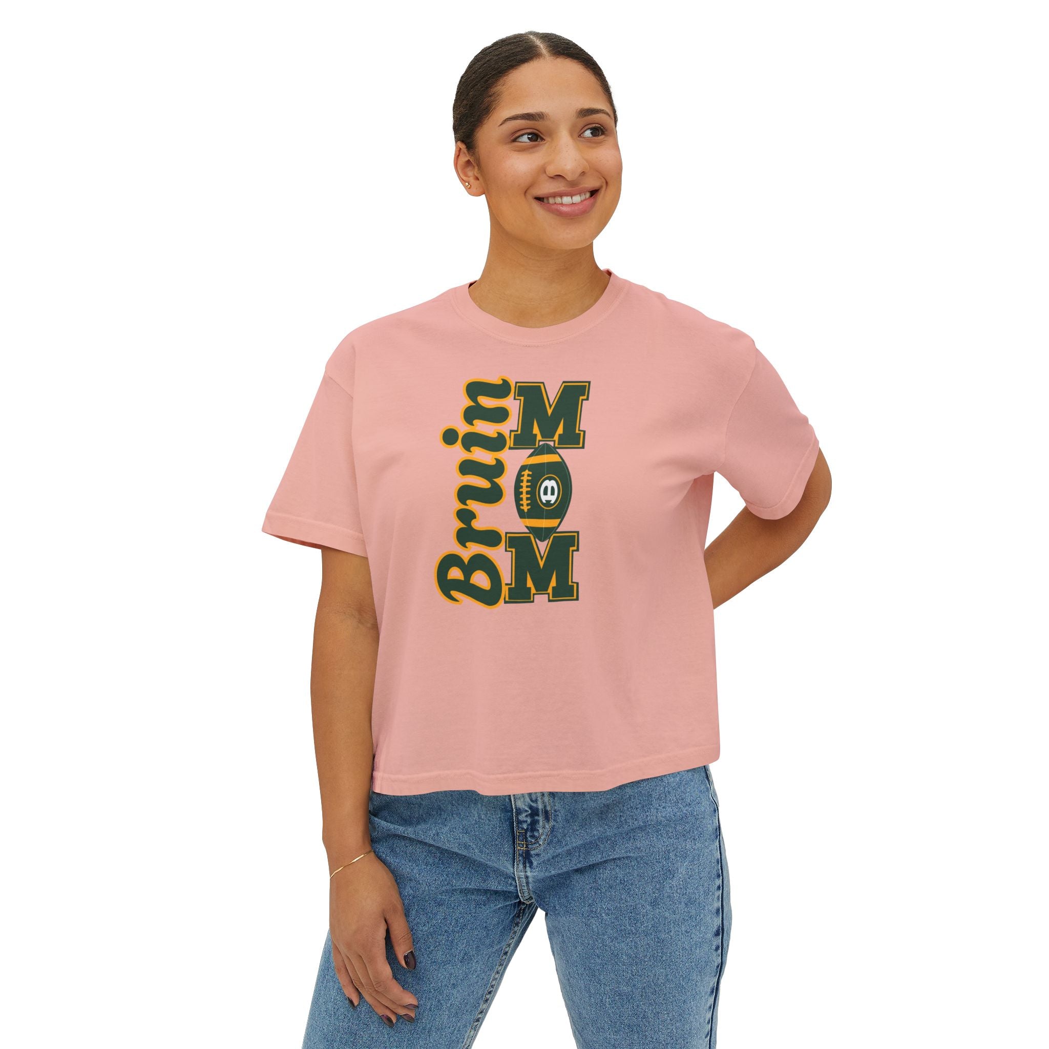 Women's Bruin Football Mom Graphic Boxy Crop Short Sleeve Tee