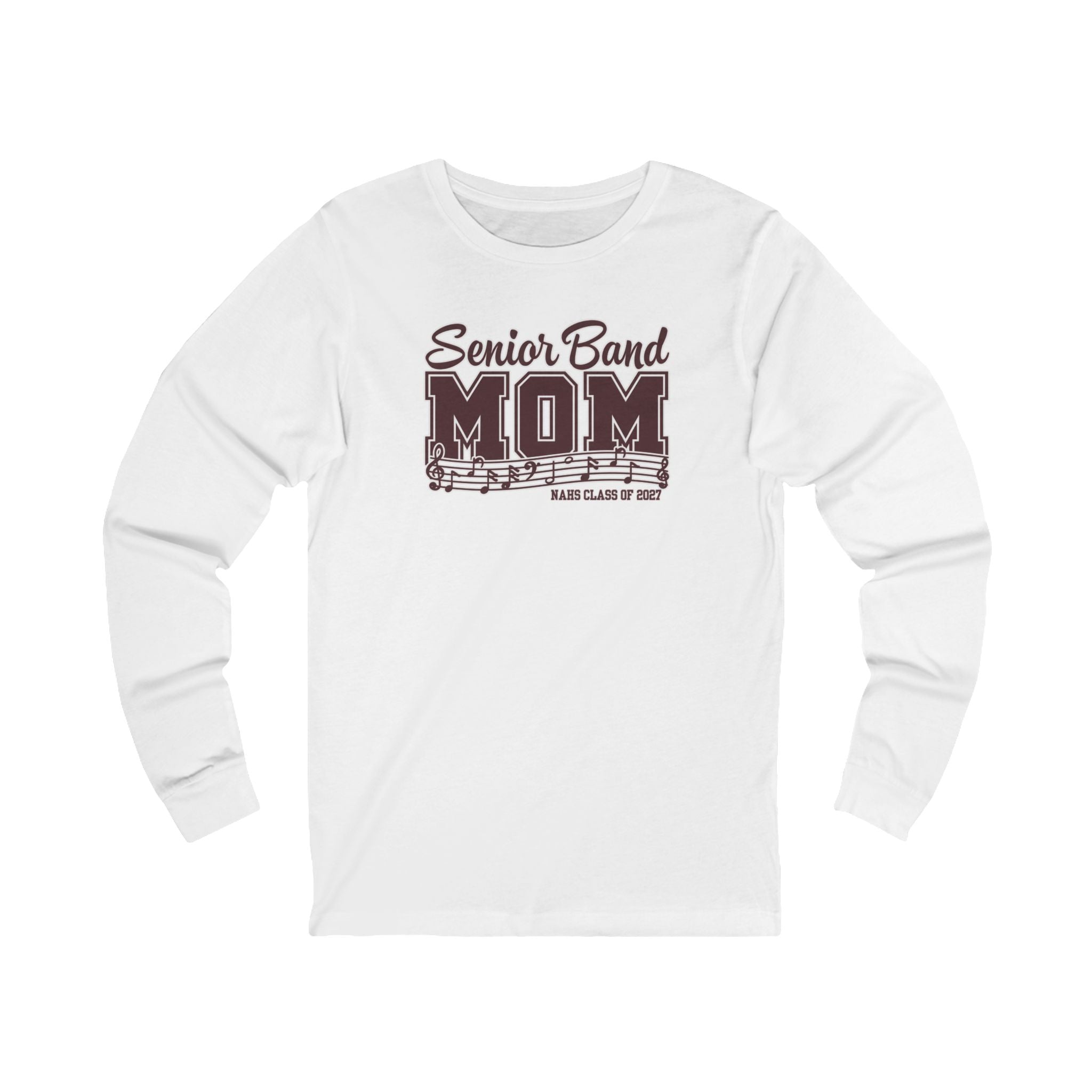 Adult Unisex New Albany 2027 Senior Band Mom Graphic Long Sleeve Bella + Canvas Soft Tee