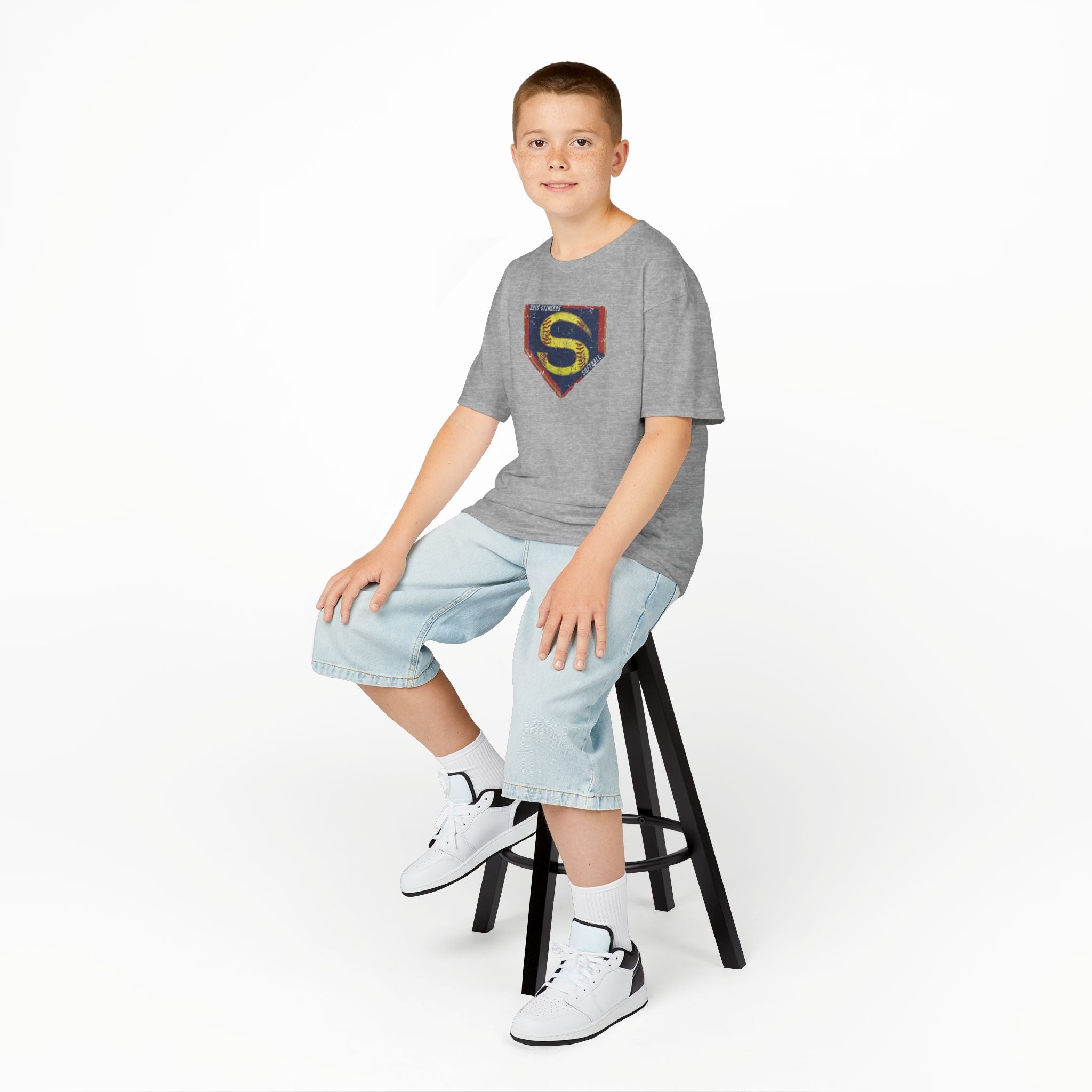 Youth Stingers Softball Distressed Logo Graphic Short Sleeve Gildan Heavy Tee