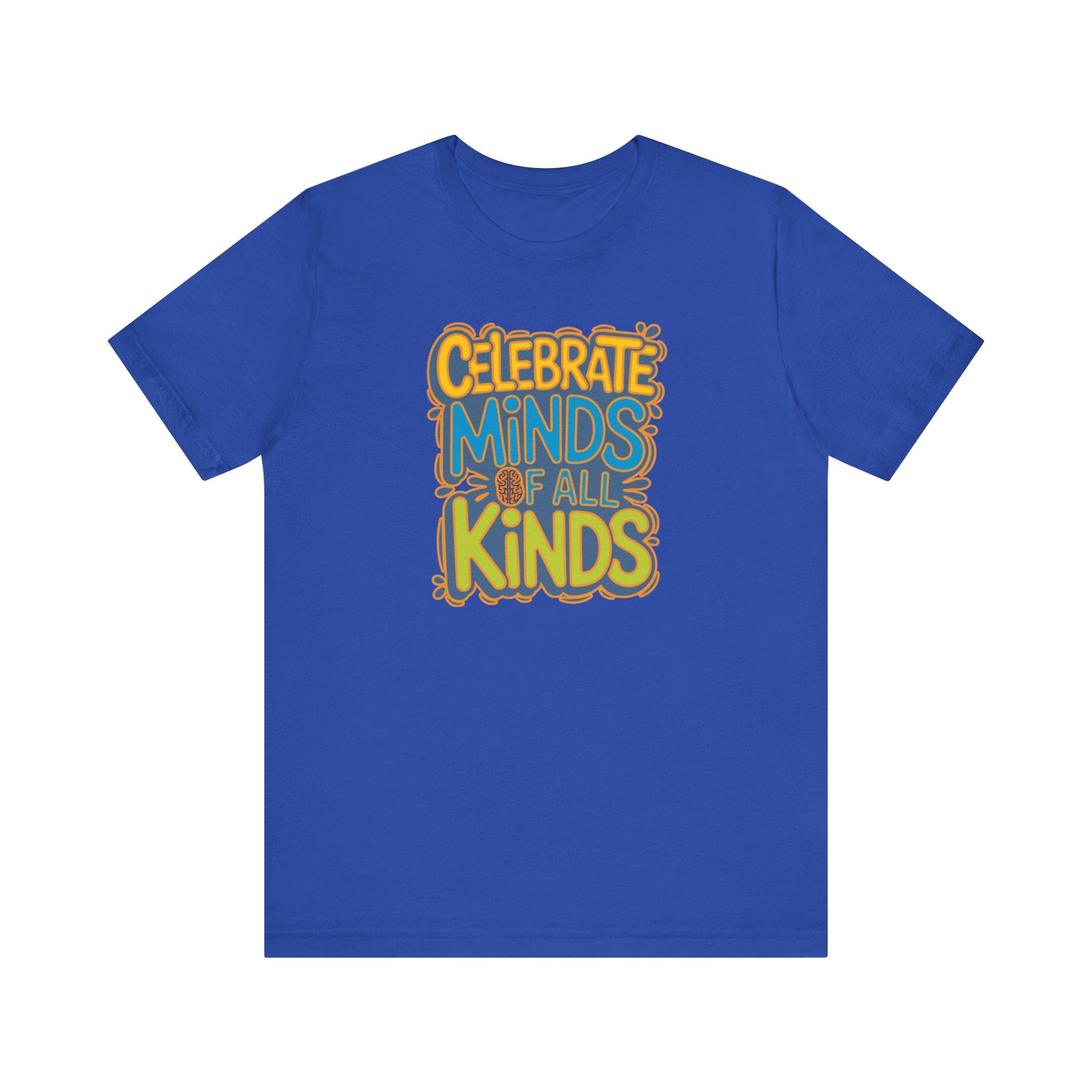 Adult Unisex Celebrate Minds Bubble Font Graphic Short Sleeve Soft Tee - Bridgeway Academy