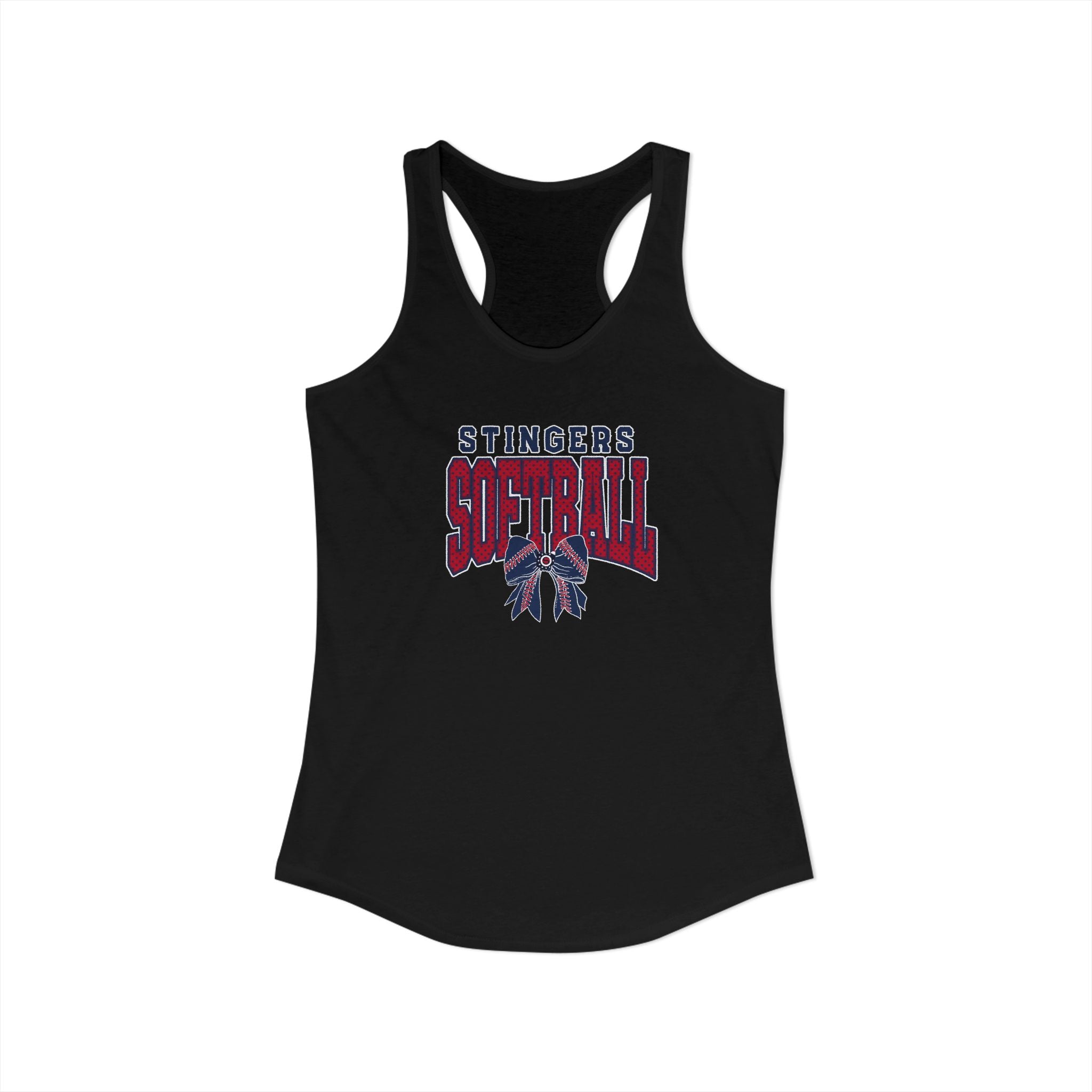 Women's Stingers Softball Stitched Bow Graphic Next Level Racerback Tank