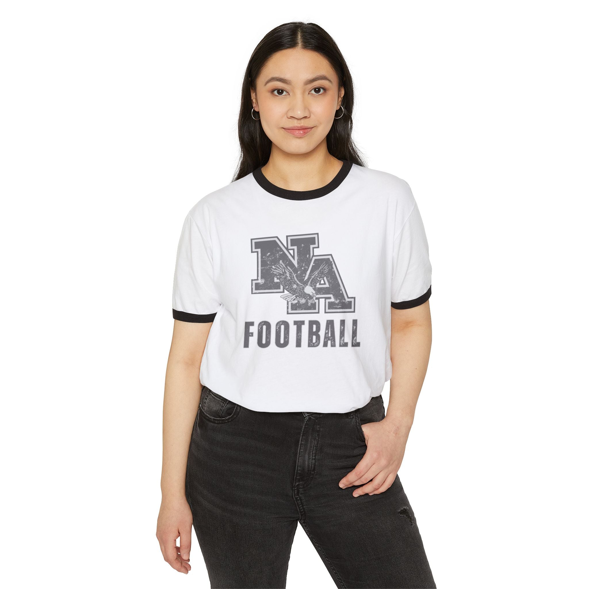 Adult Unisex Distressed Vintage Football Logo Graphic Short Sleeve Ringer Tee