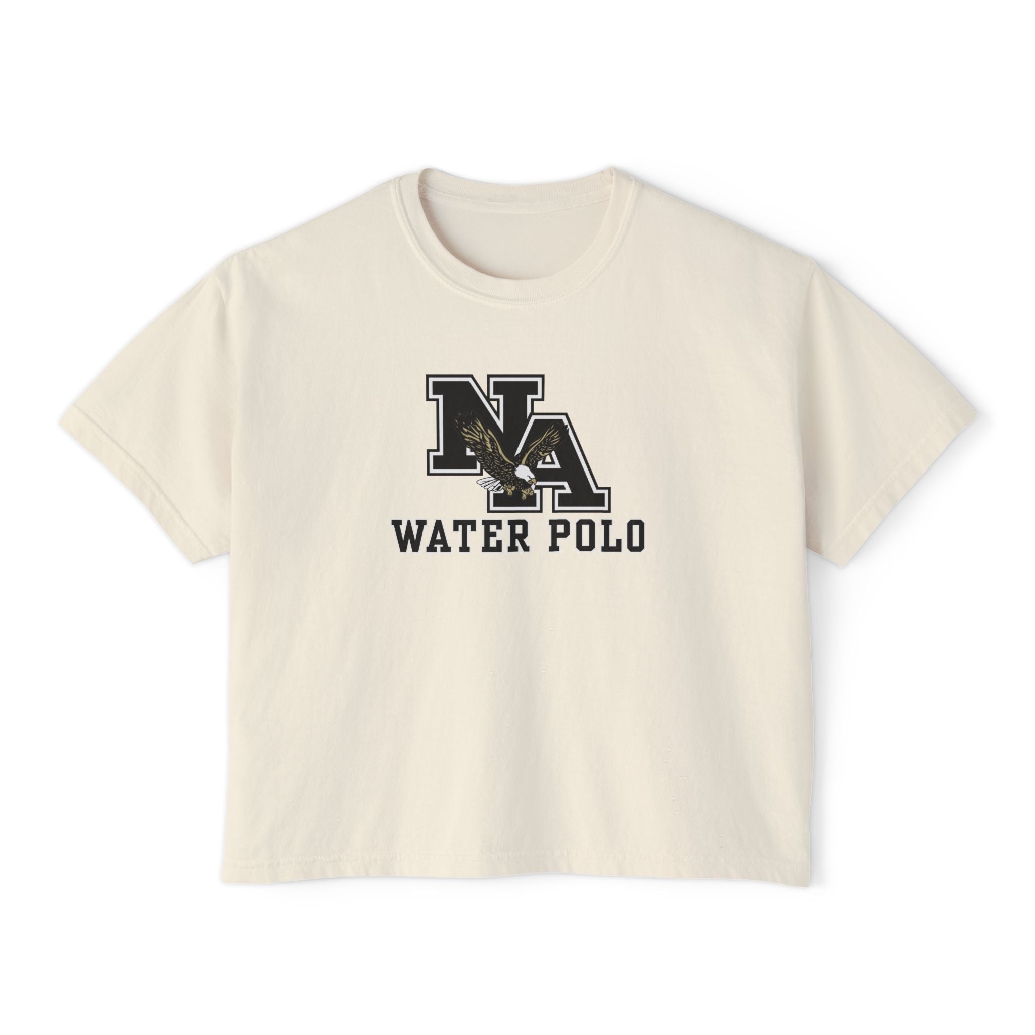 Women's New Albany Water Polo Classic Black Logo Graphic Boxy Crop Short Sleeve Tee