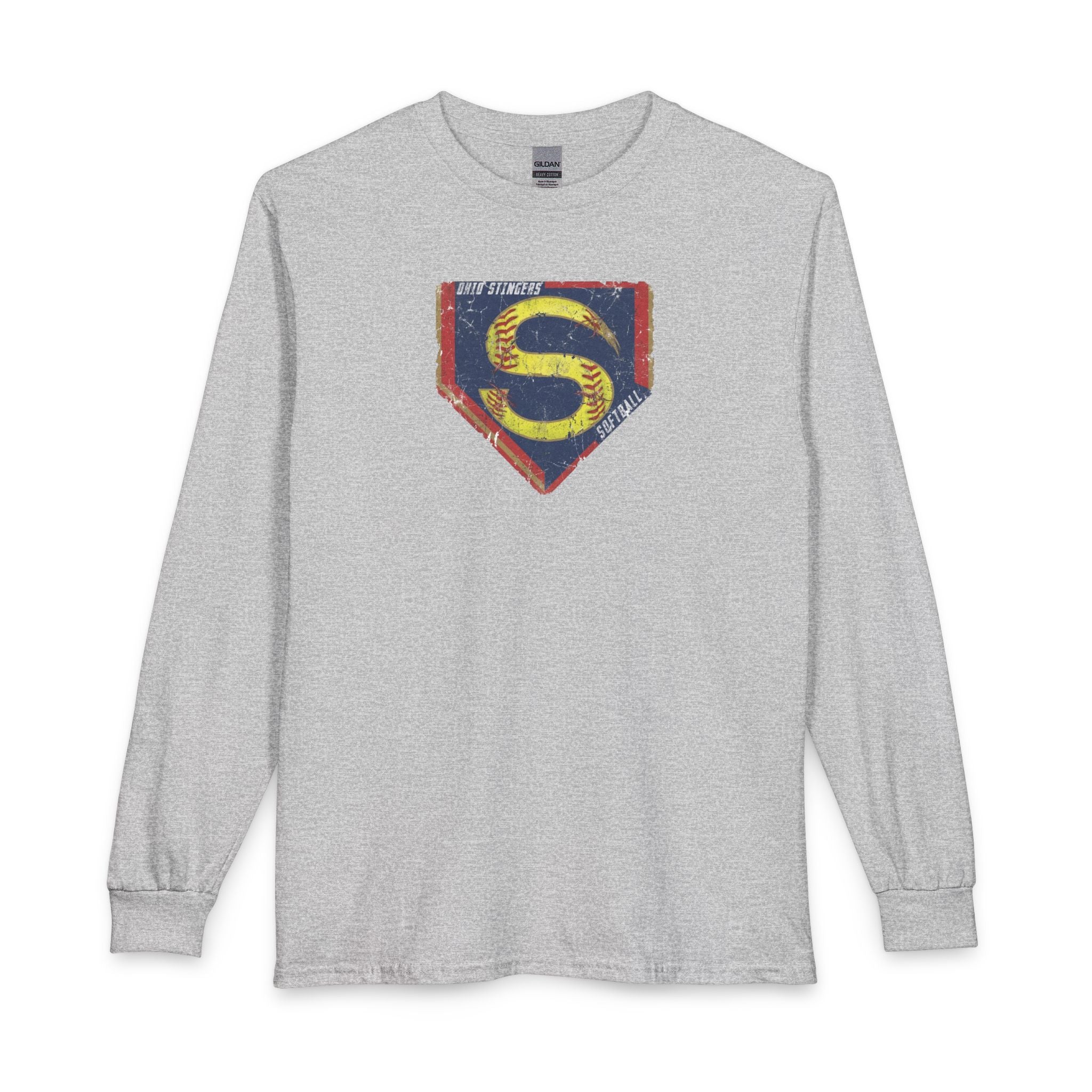 Adult Unisex Stingers Softball Distressed Logo Graphic Long Sleeve Gildan Tee