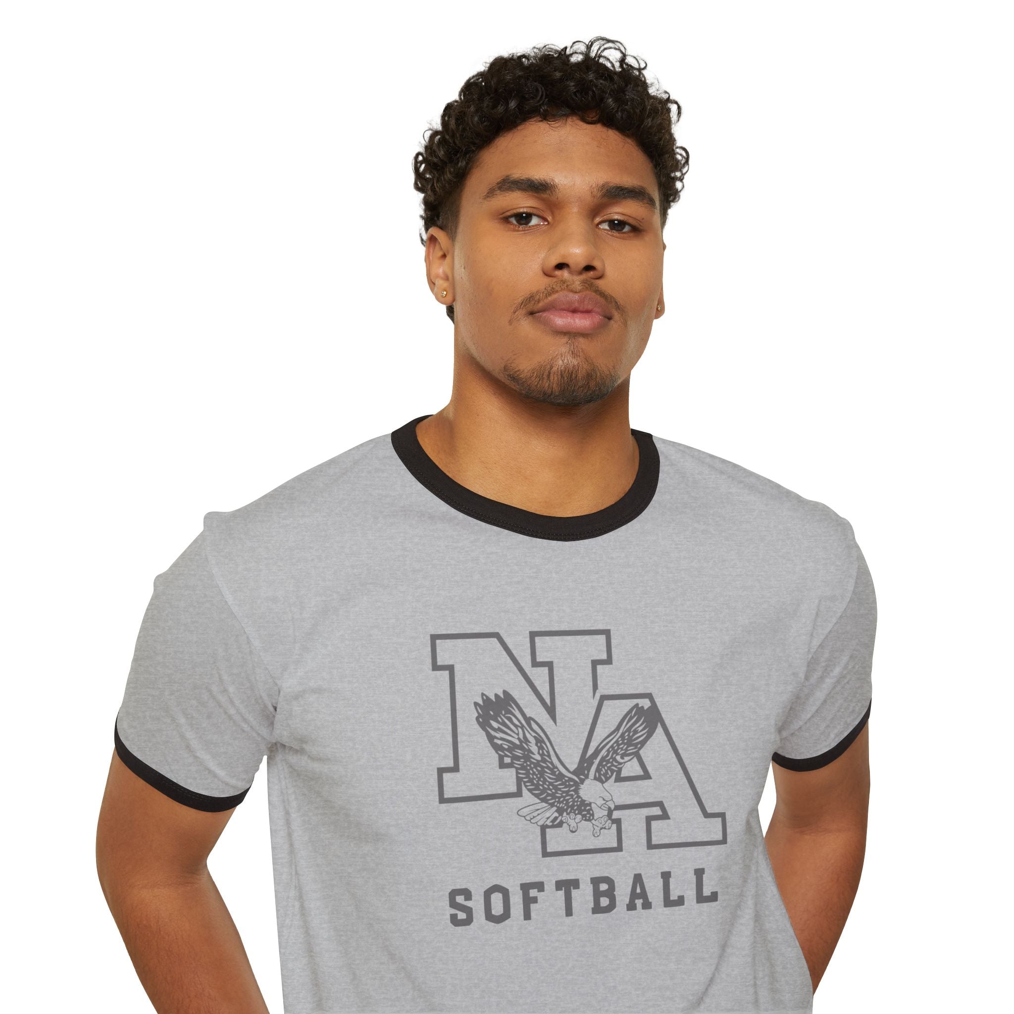 Adult Unisex New Albany Grey Tonal Softball Logo Graphic Short Sleeve Ringer Tee