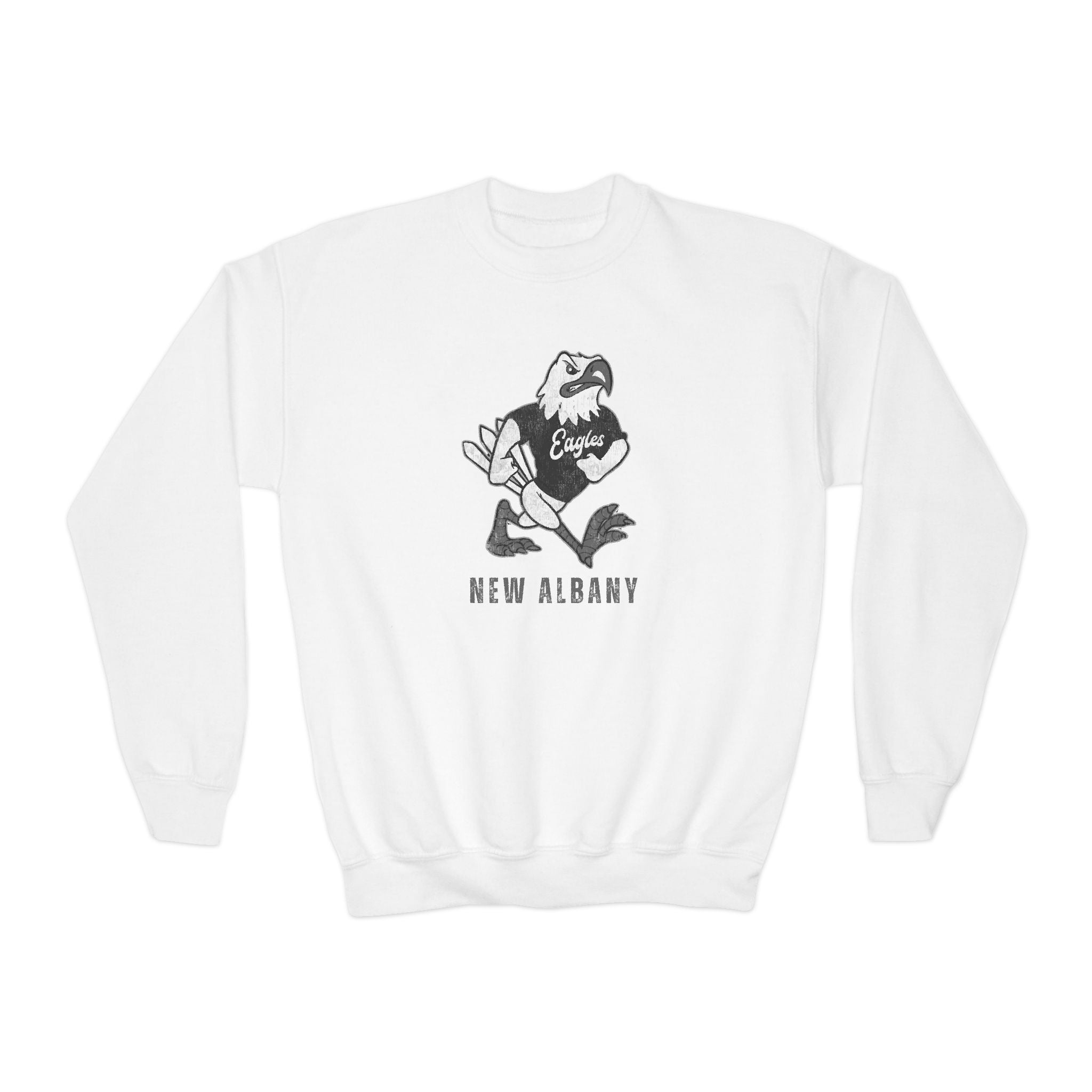 Youth New Albany Black and White Vintage Fighting Eagle Graphic Sweatshirt
