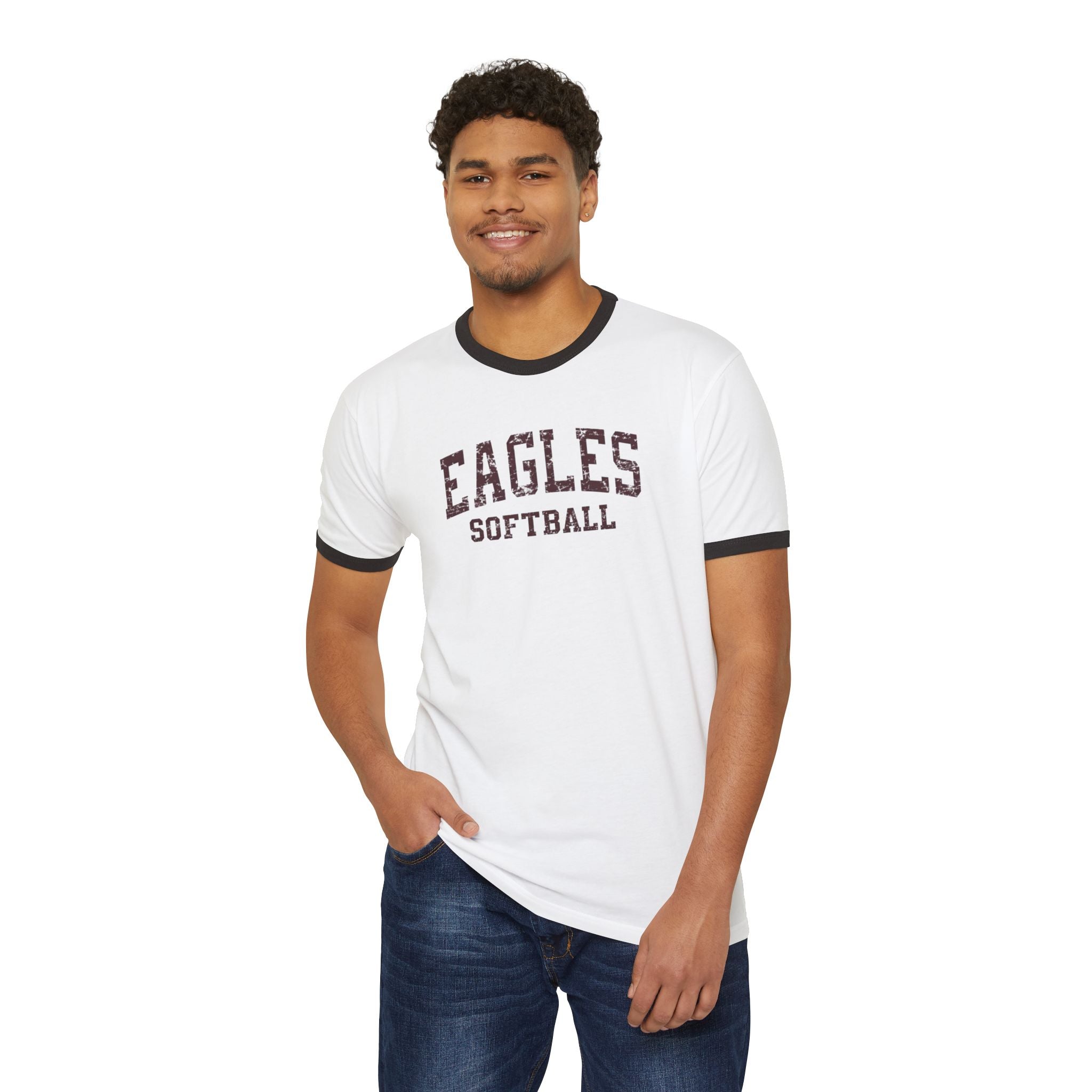 Adult Unisex New Albany Eagles Softball Vintage Distressed Graphic Short Sleeve Ringer Tee