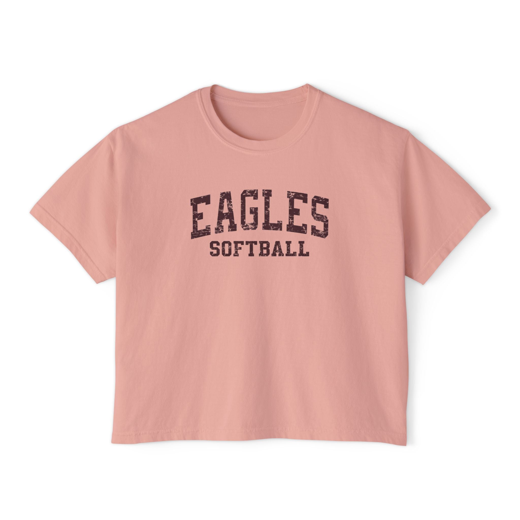 Women's New Albany Eagles Softball Vintage Distressed Graphic Boxy Crop Short Sleeve Tee