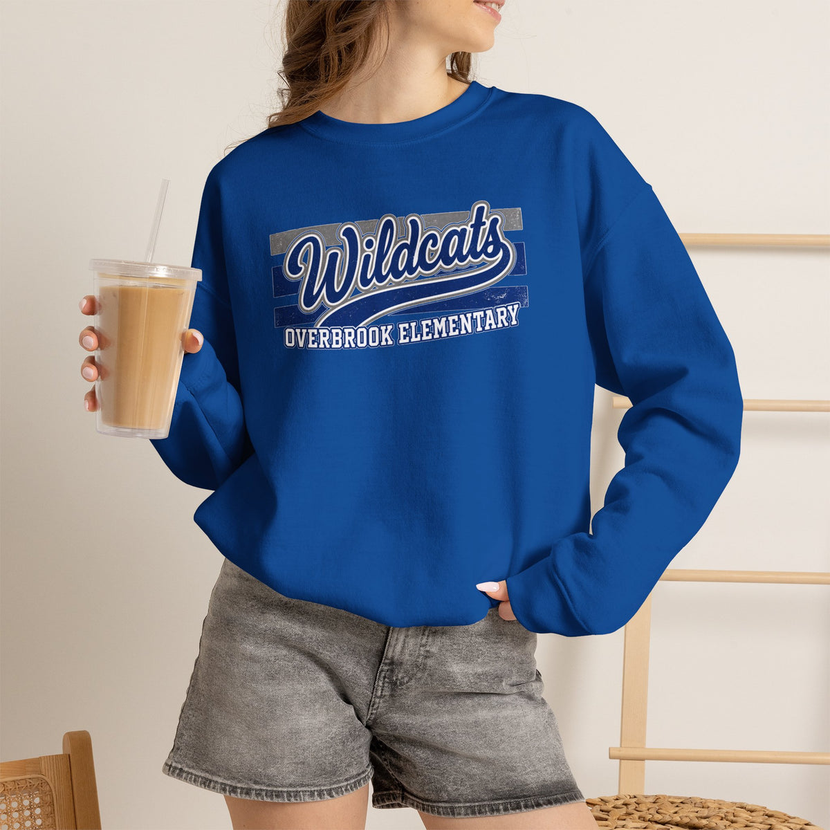 Adult Unisex Overbrook Elementary Wildcats Vintage Distressed Spirit Graphic Sweatshirt