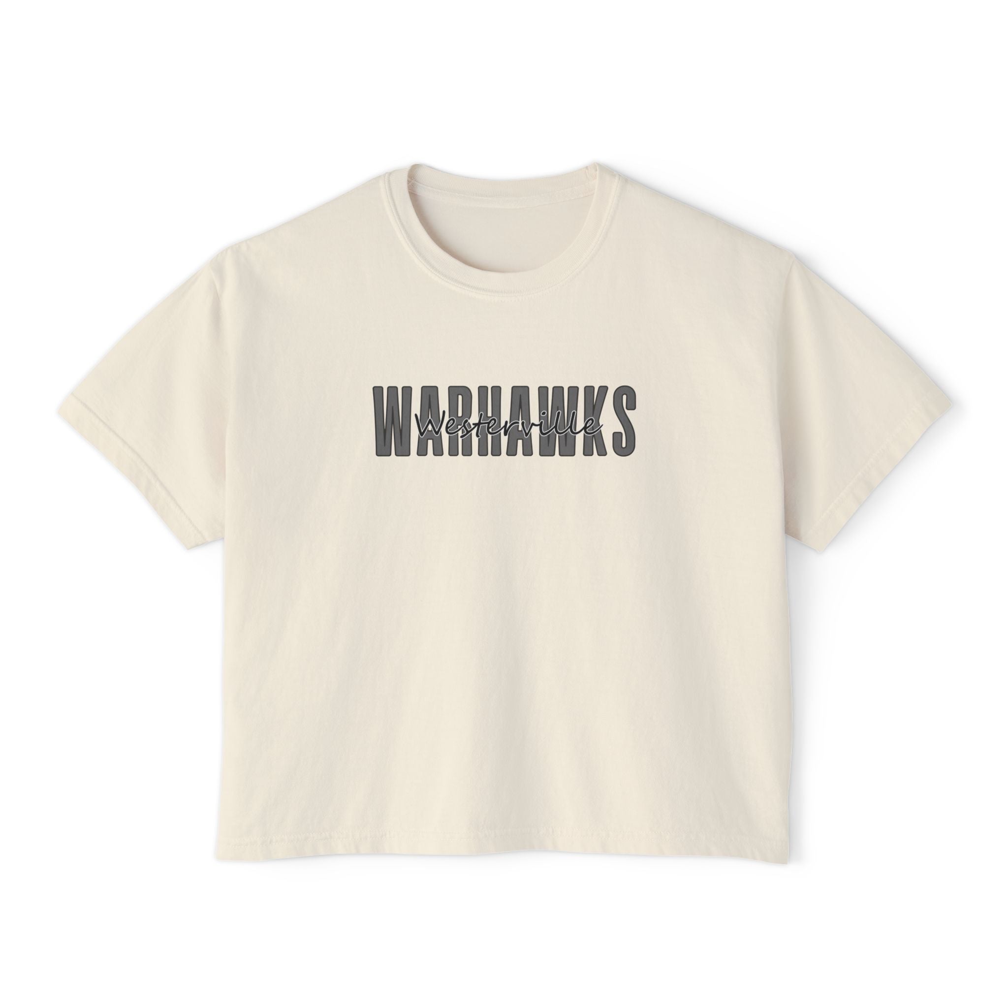 Women's Westerville Central Warhawks Spirit Script Graphic Boxy Crop Short Sleeve Tee