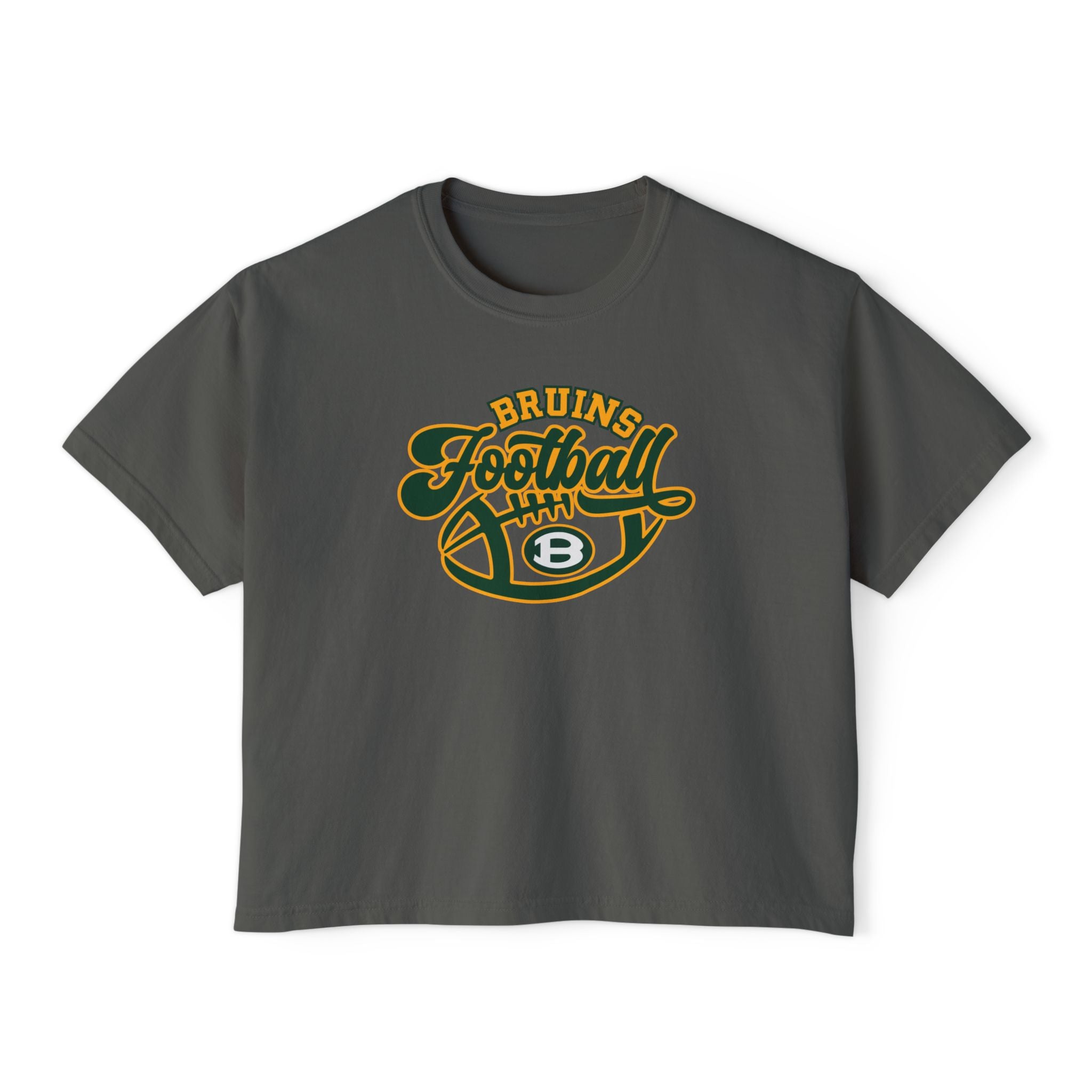 Women's Bruin Script Football Graphic Boxy Crop Short Sleeve Tee