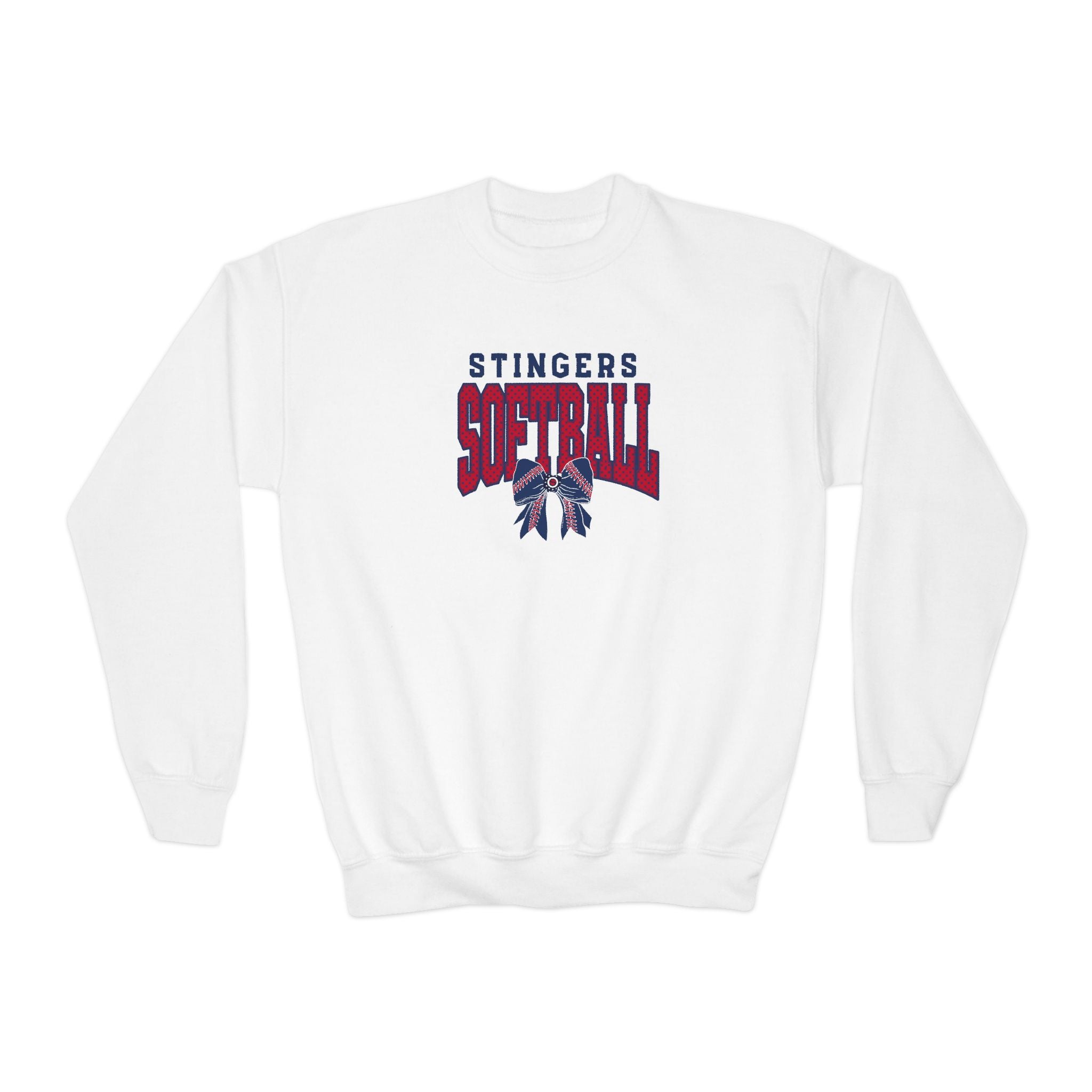 Youth Stingers Softball Stitched Bow Graphic Gildan Heavy Blend Sweatshirt
