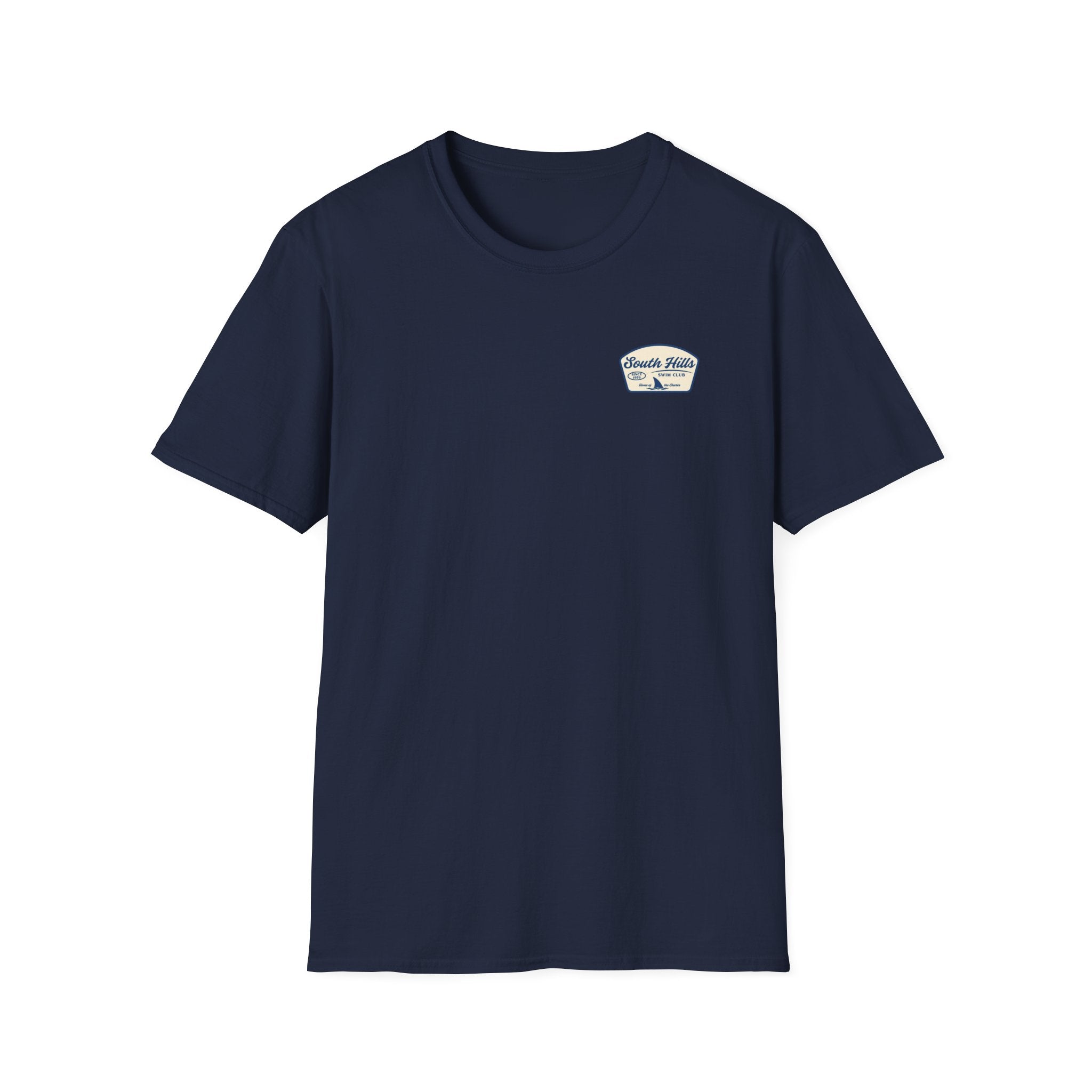 Adult Unisex South Hills Swim Club Home of the Sharks Graphic Short Sleeve Gildan Softstyle Tee