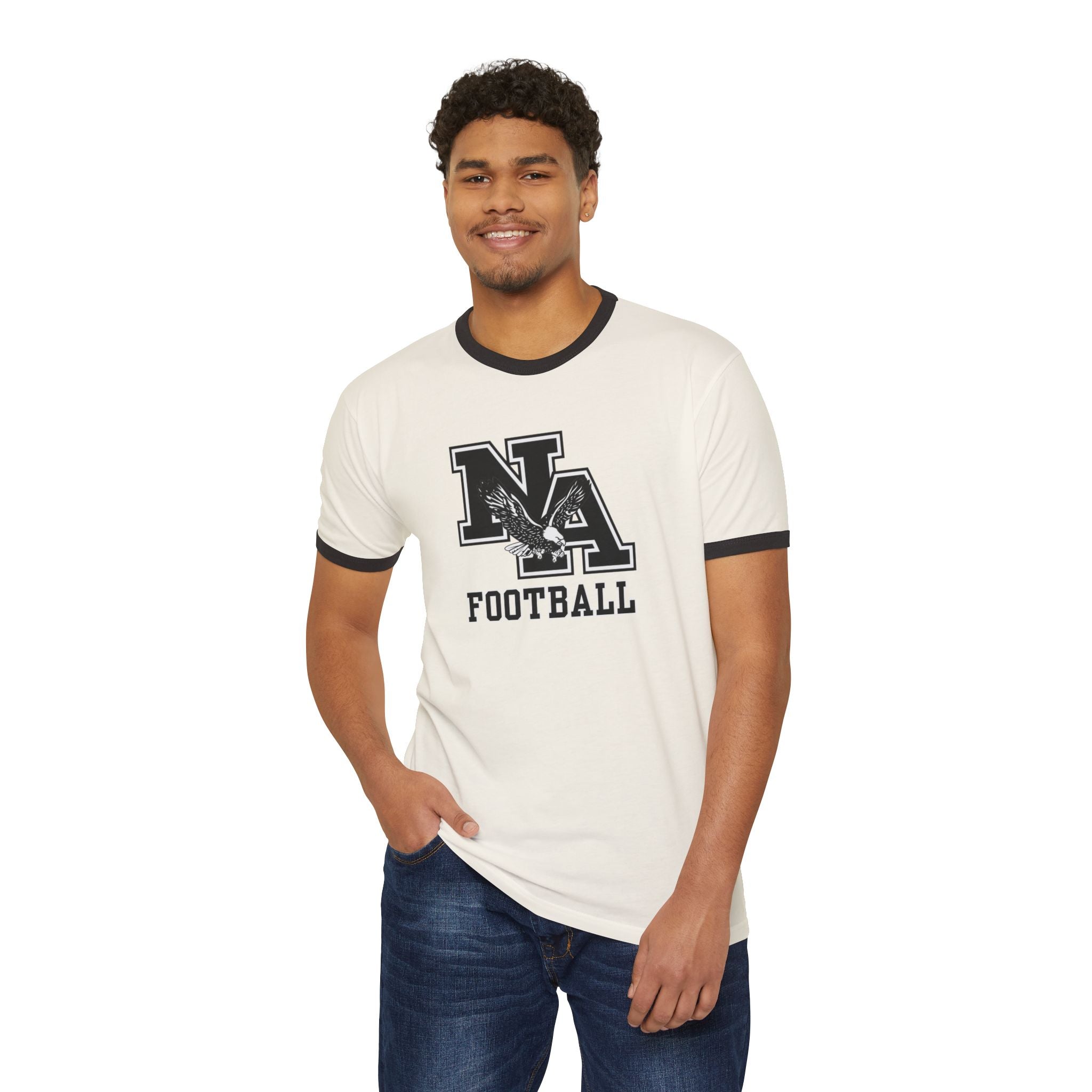 Adult Unisex Classic Logo Black Football Graphic Short Sleeve Ringer Tee