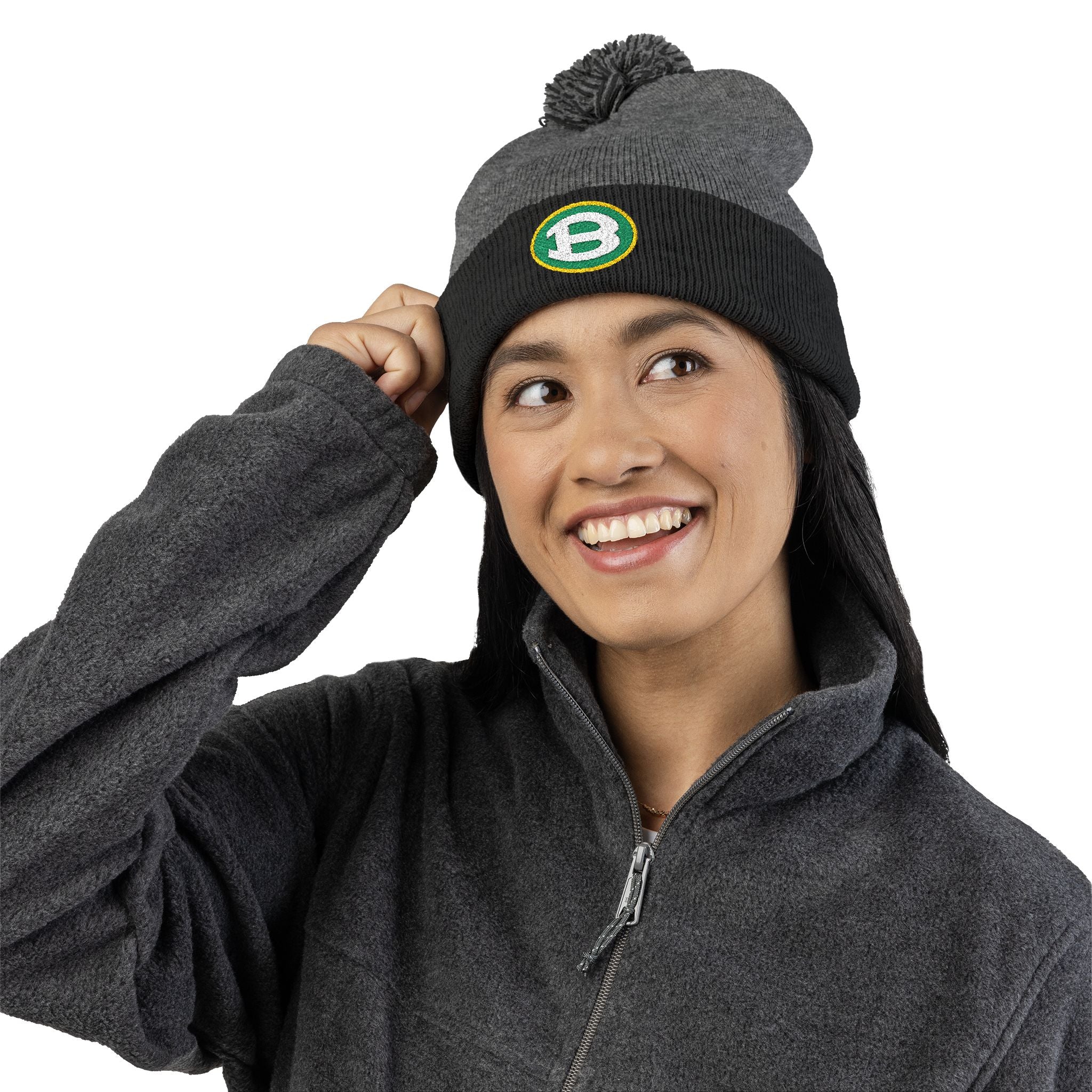Pom Pom Knit Hat with Embroidered Classic Brooke Logo