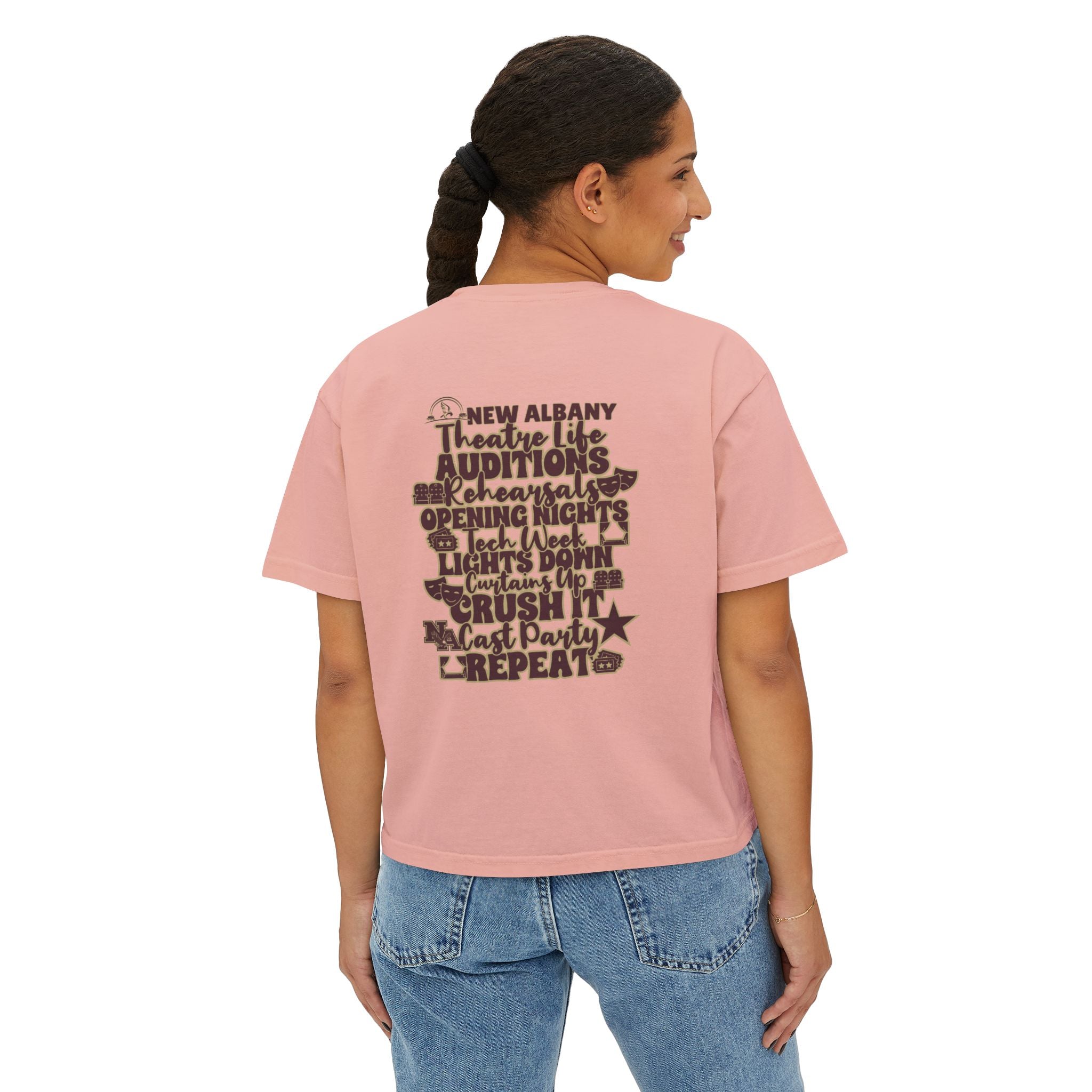 Women's New Albany Theatre Cast & Crew Graphic Boxy Crop Short Sleeve Tee