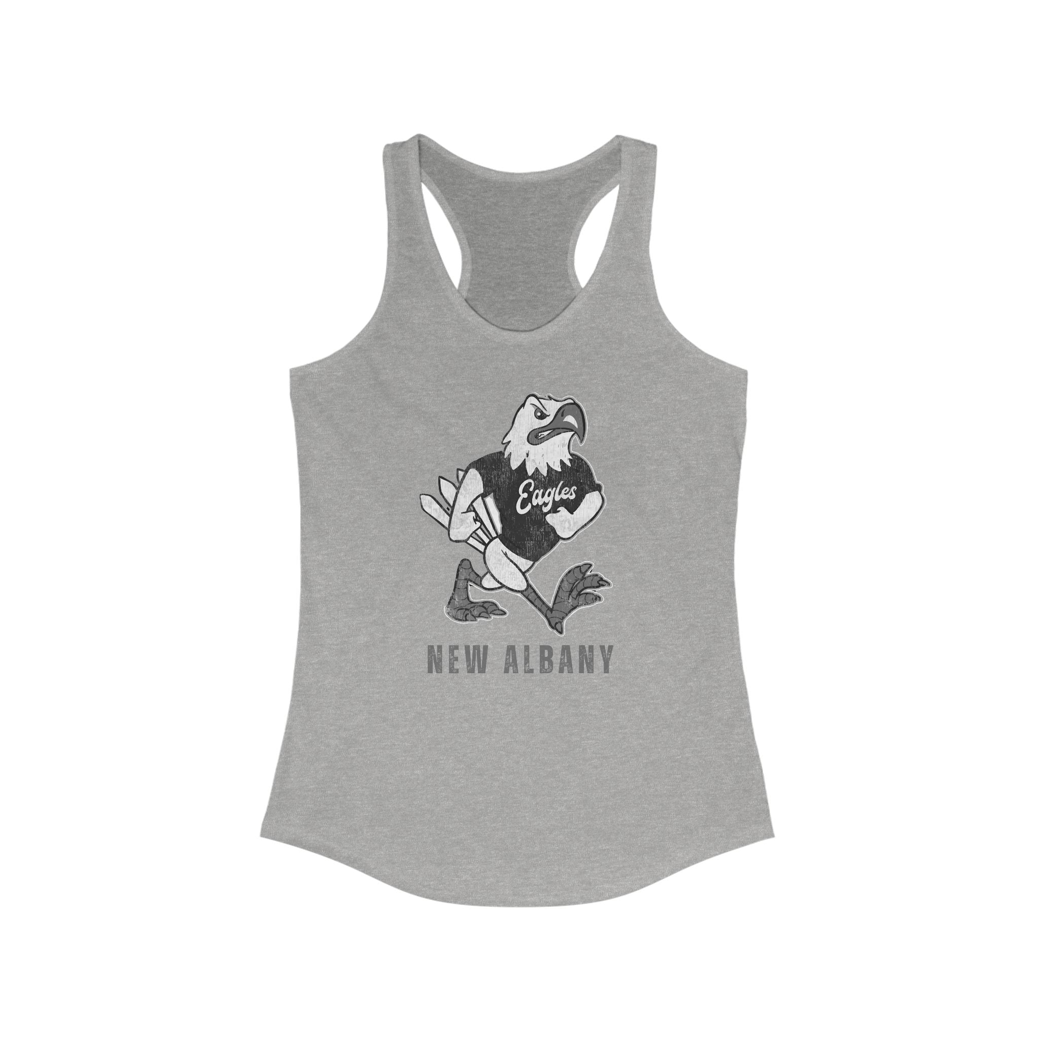 Women's New Albany Black and White Vintage Fighting Eagle Graphic Racerback Tank