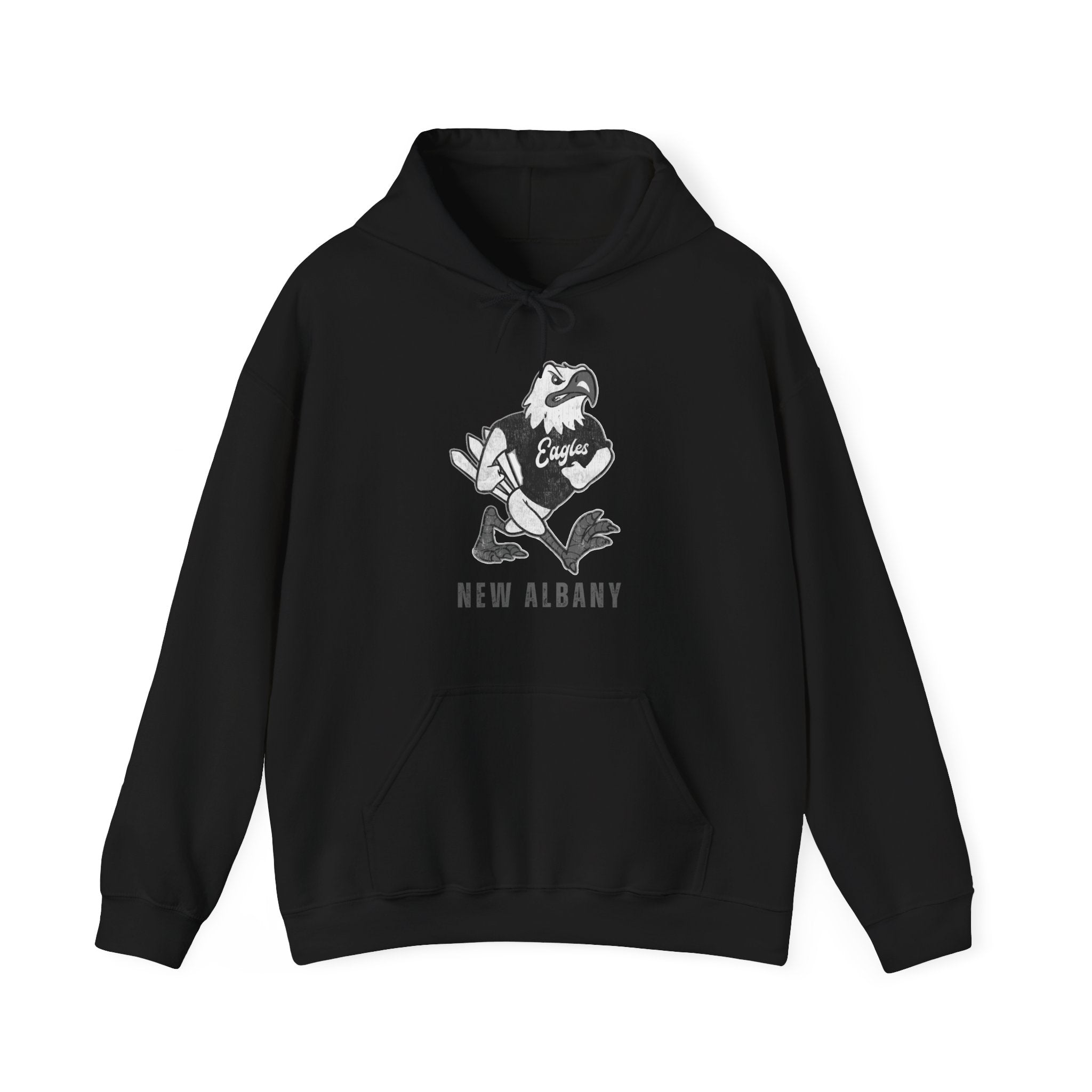 Adult Unisex New Albany Black and White Vintage Fighting Eagle Graphic Hoodie