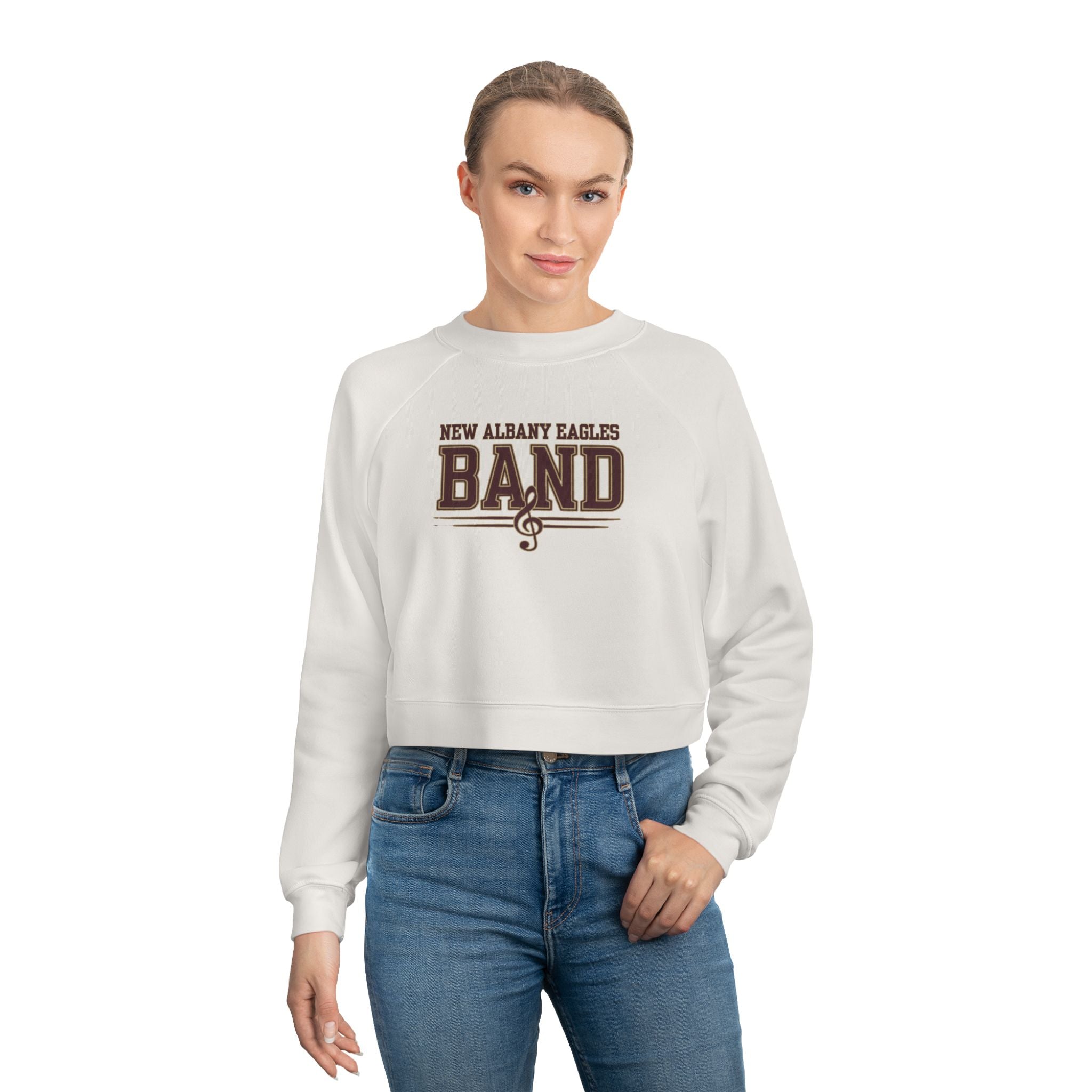Women's New Albany Eagles Band Musical Note Graphic Cropped Fleece Sweatshirt