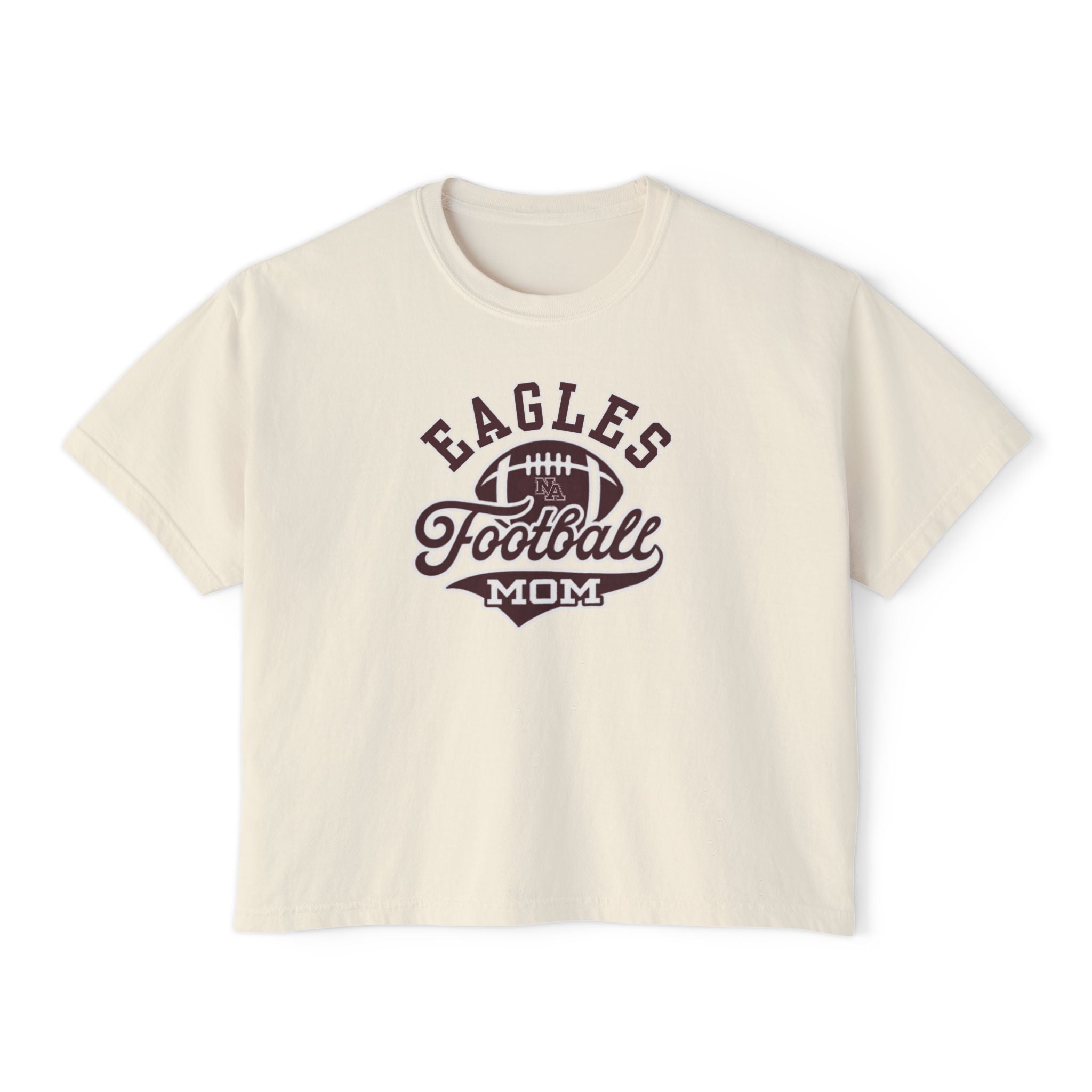 Women's Eagles Spirit Script Football Mom Graphic Boxy Crop Short Sleeve Tee
