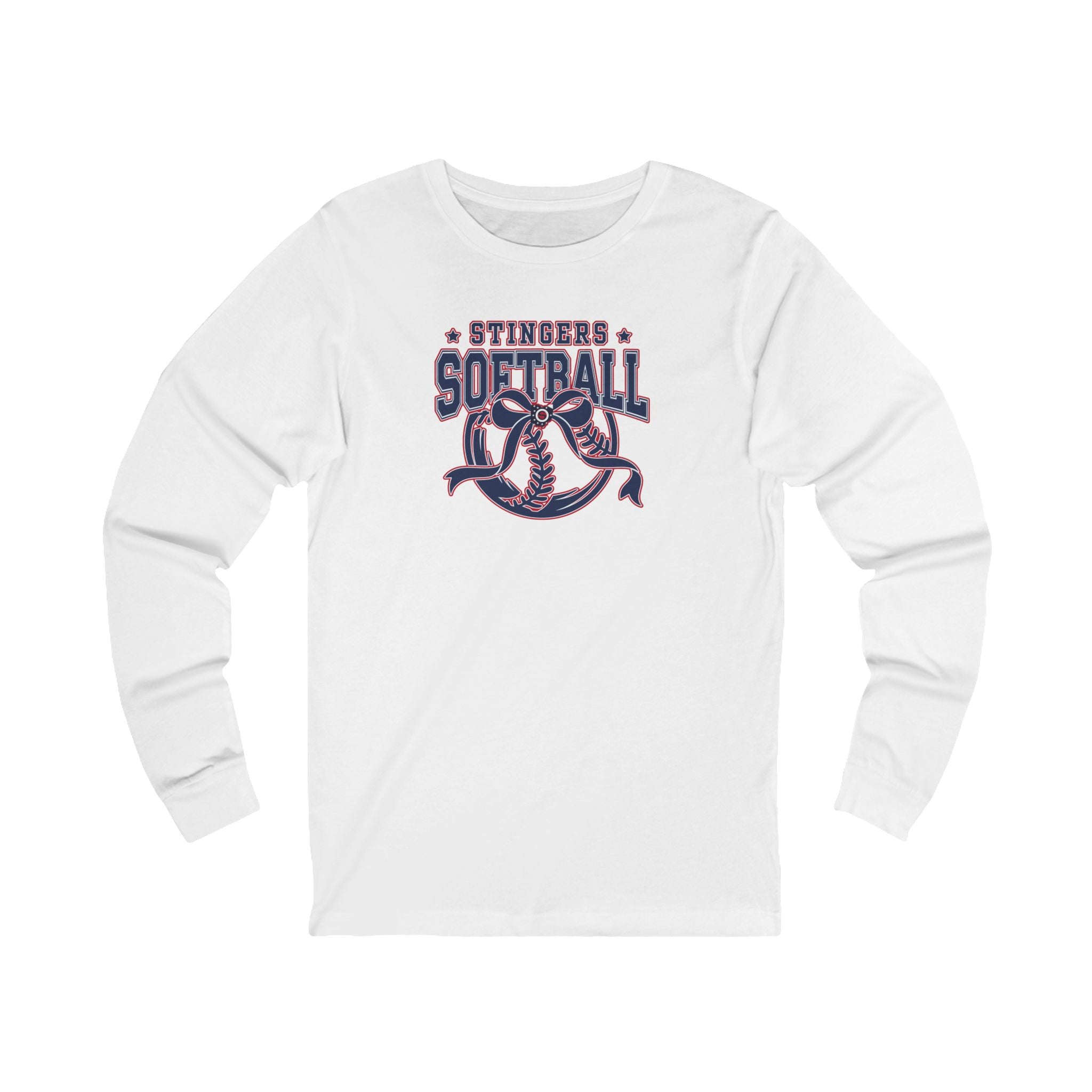 Adult Unisex Stingers Softball Spirit Bow Graphic Long Sleeve Bella + Canvas Soft Tee