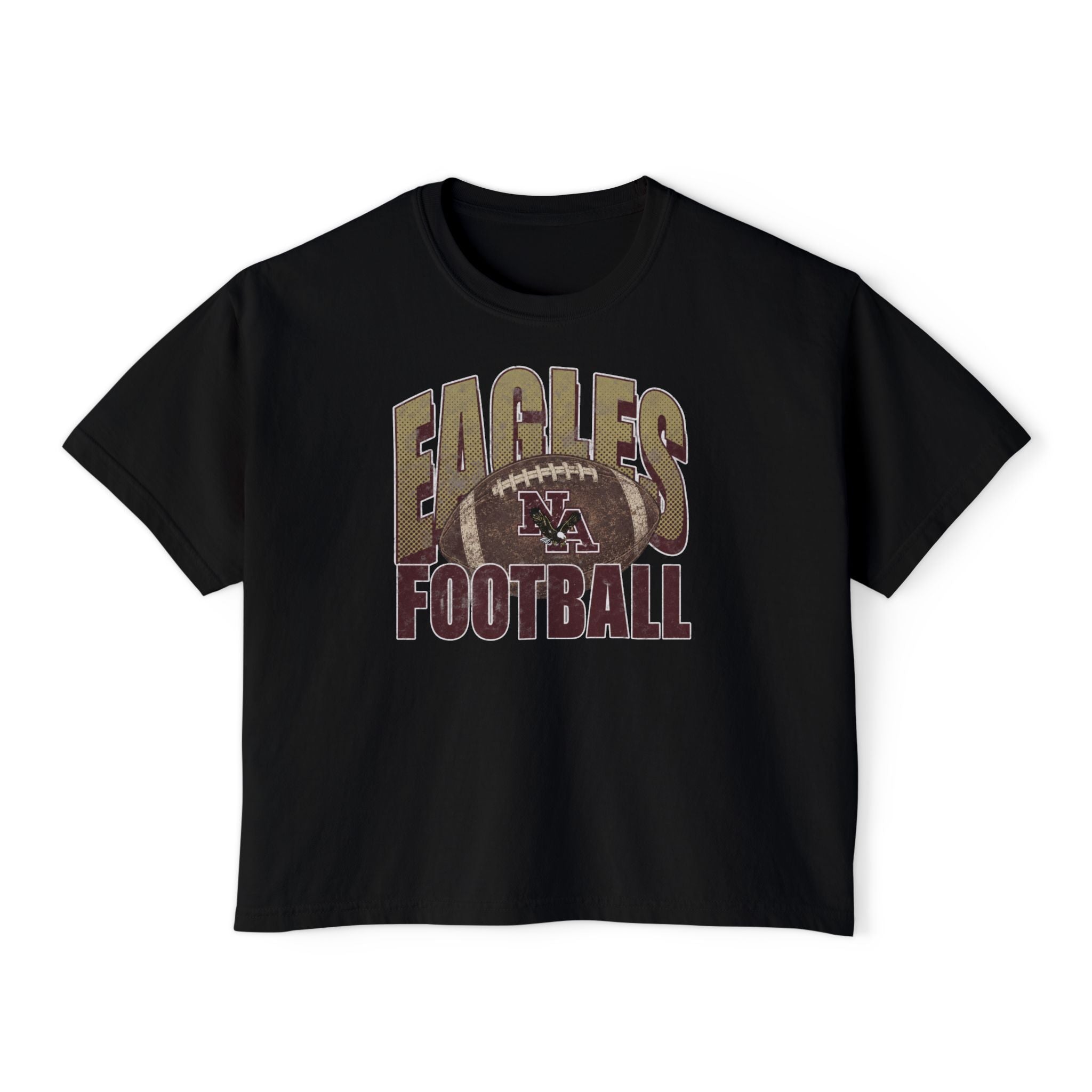 Women's New Albany First-Down Distressed Football Graphic Boxy Crop Short Sleeve Tee