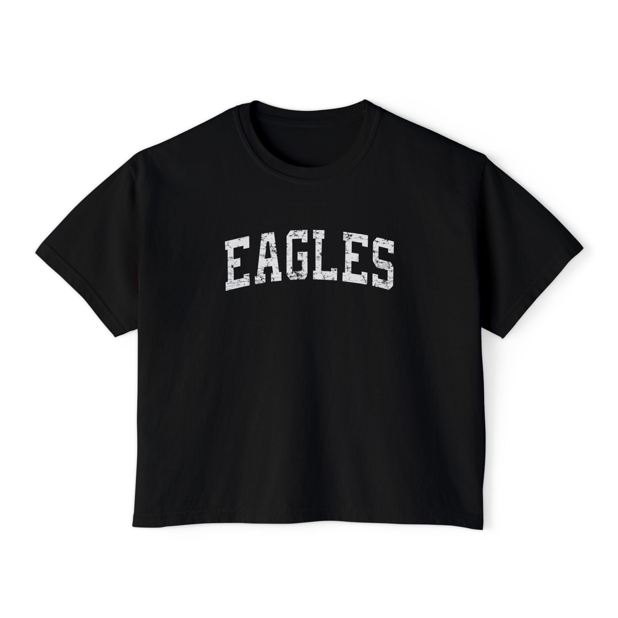 Women's Vintage Distressed Eagles Graphic Boxy Crop Short Sleeve Tee