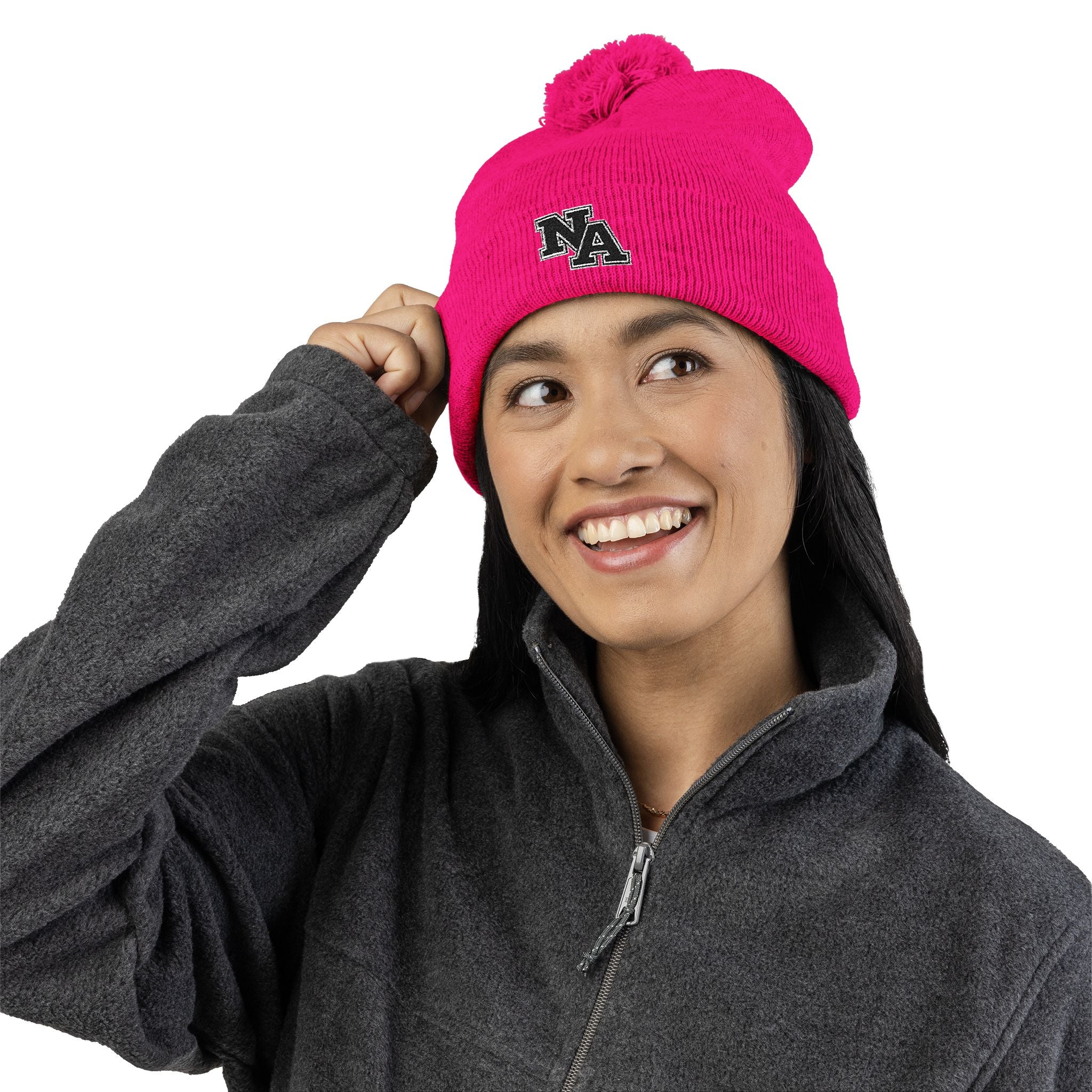 New Albany Pom Pom Knit Hat with Embroidered Black Classic Logo