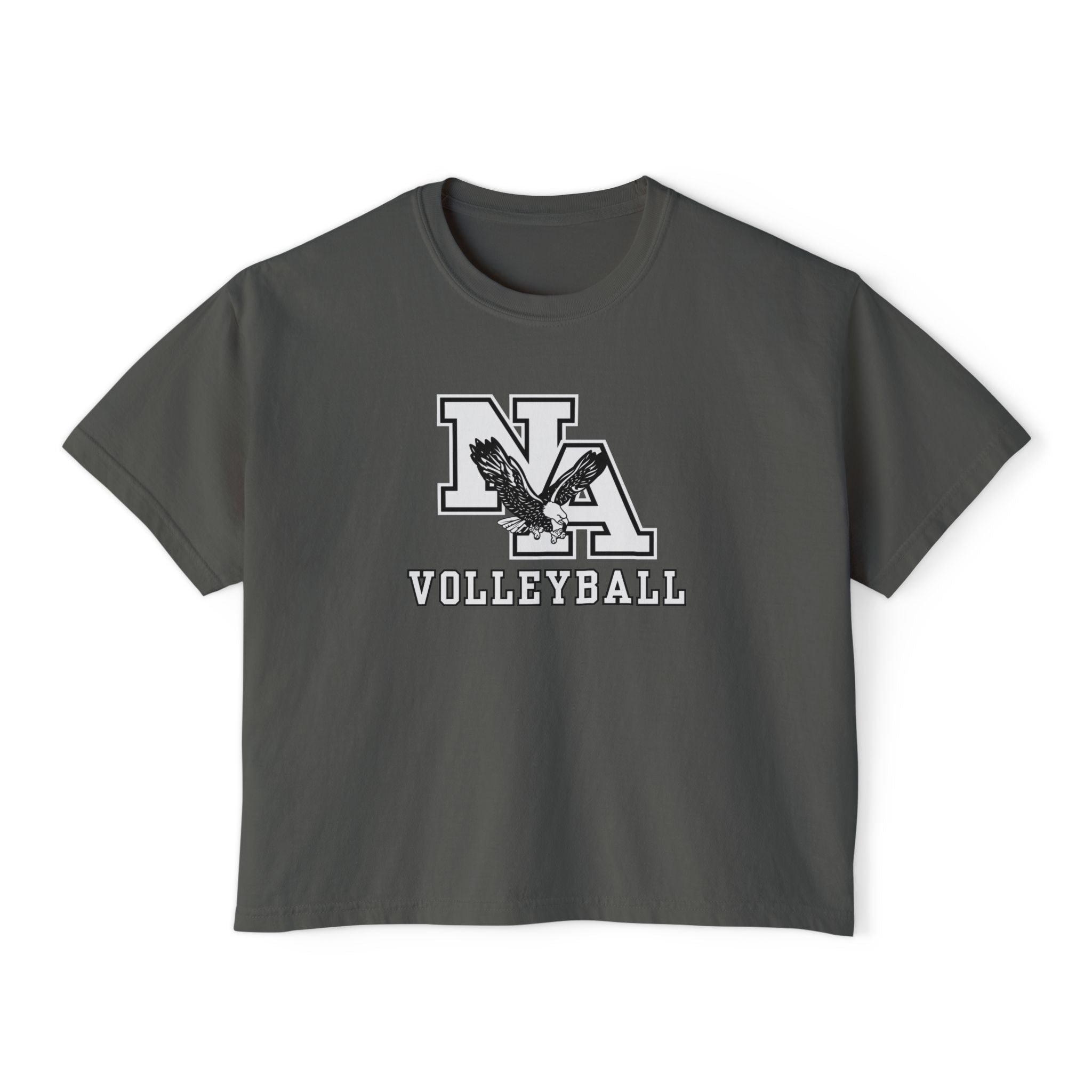 Women's New Albany Volleyball Classic White and Black Logo Graphic Boxy Crop Short Sleeve Tee