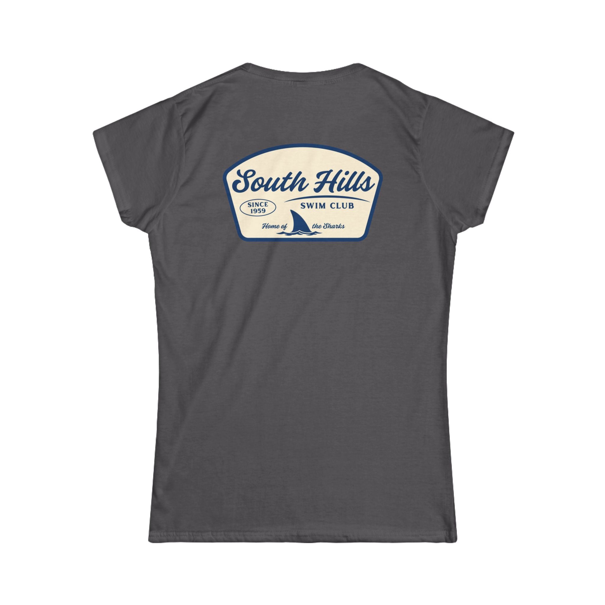 Women's South Hiils Swim Club Home of the Sharks Graphic Short Sleeve Gildan Softstyle Tee