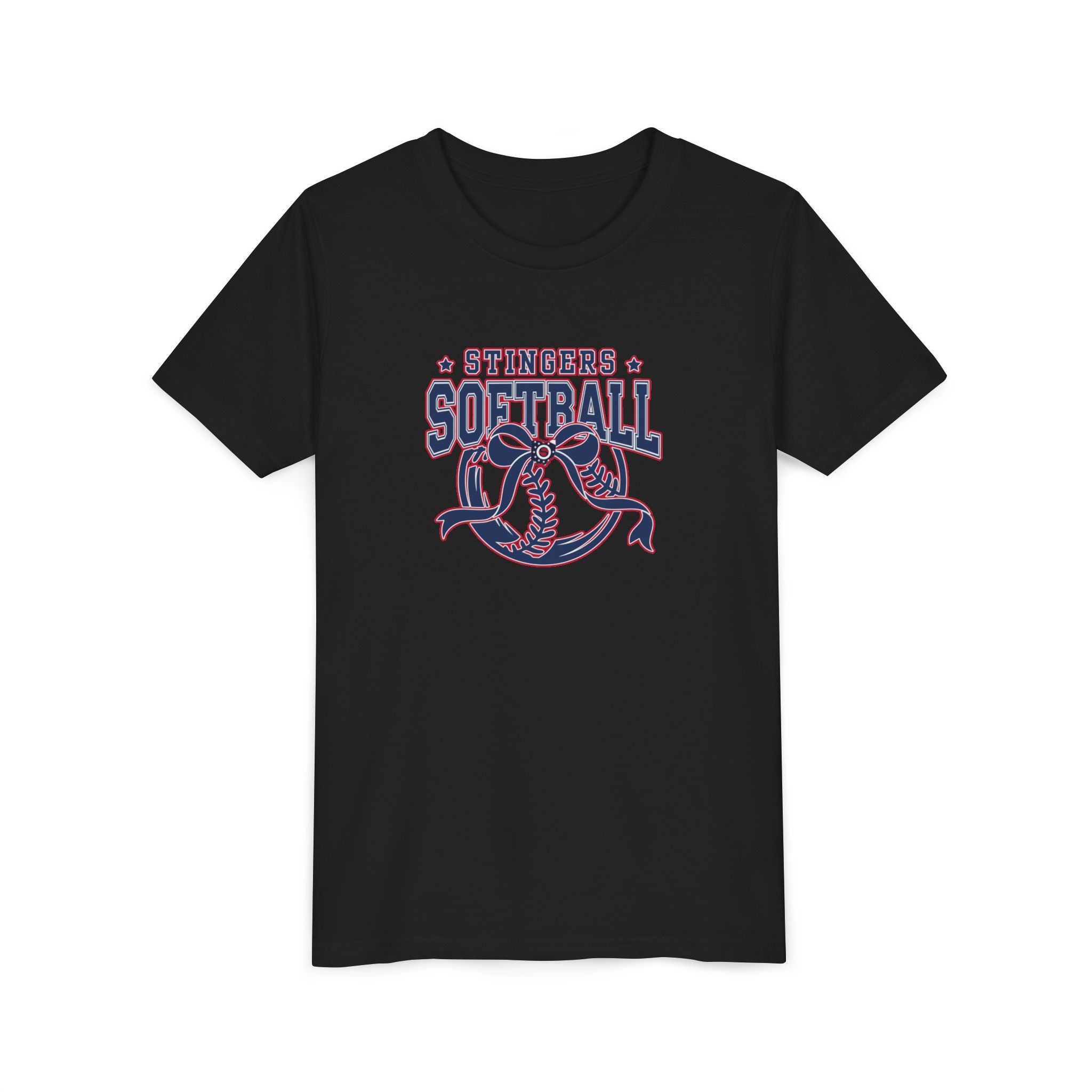 Youth Stingers Softball Spirit Bow Graphic Short Sleeve Bella + Canvas Soft Tee