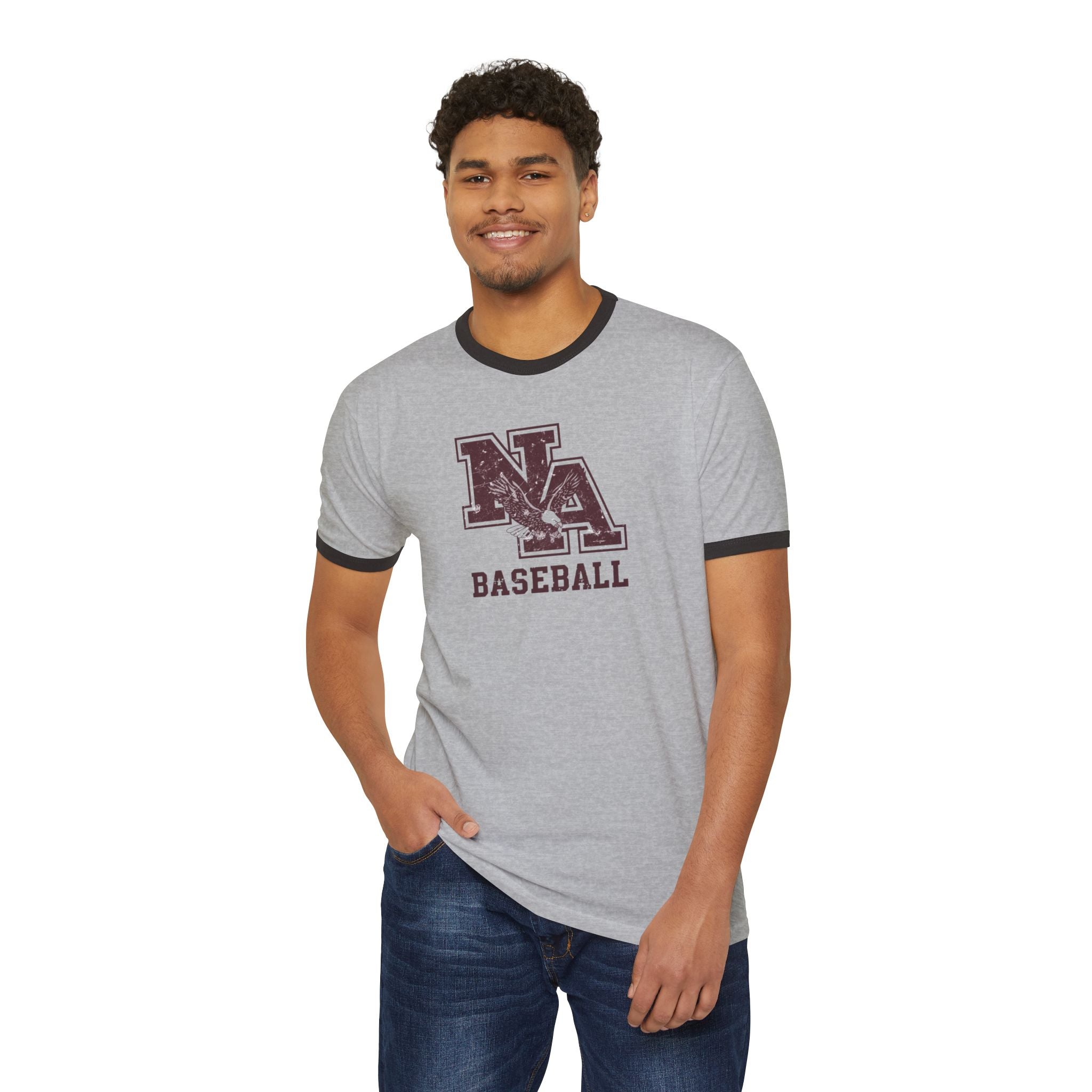 Adult Unisex New Albany Baseball Vintage Vibe Logo Graphic Short Sleeve Ringer Tee