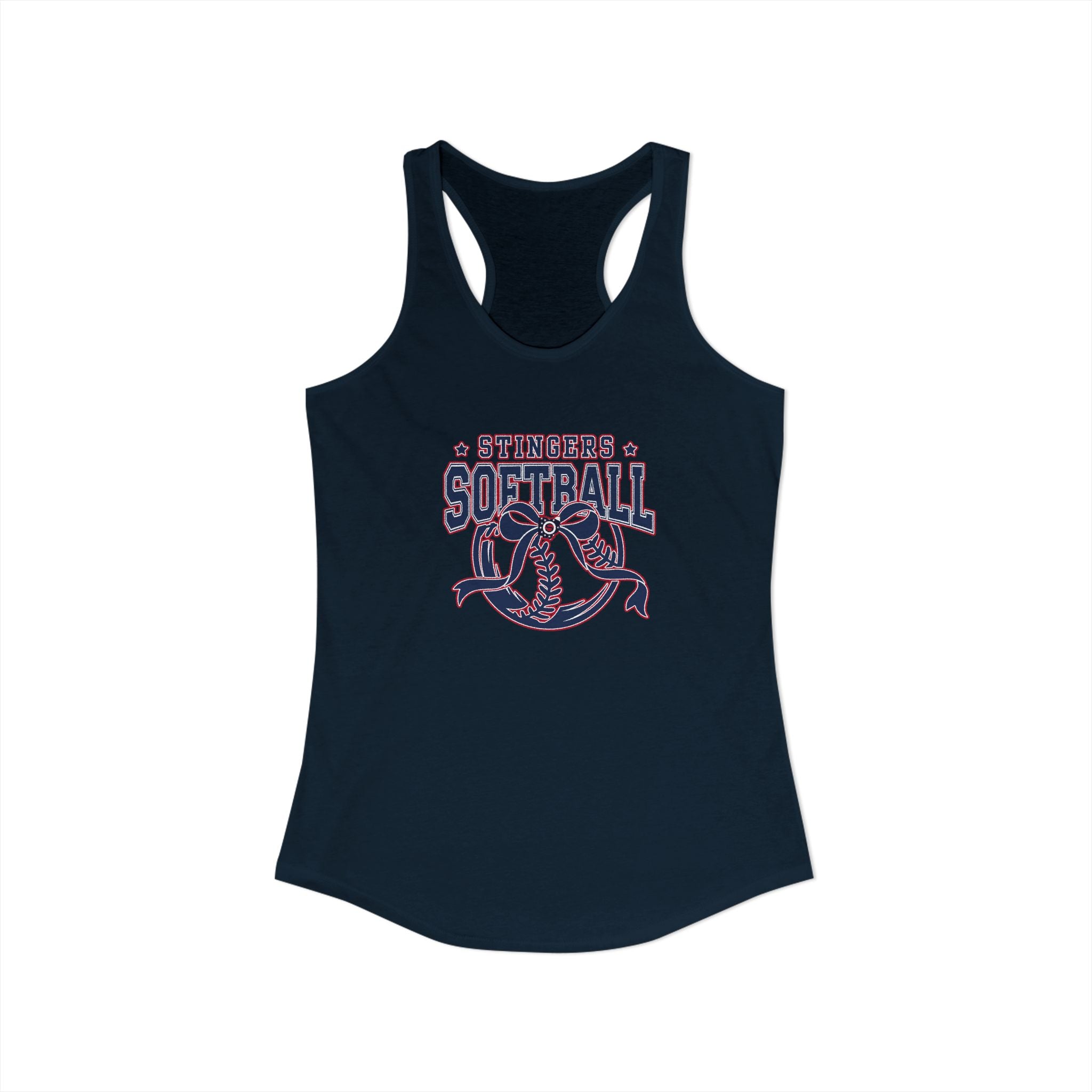 Women's Stingers Softball Spirit Bow Graphic Next Level Racerback Tank
