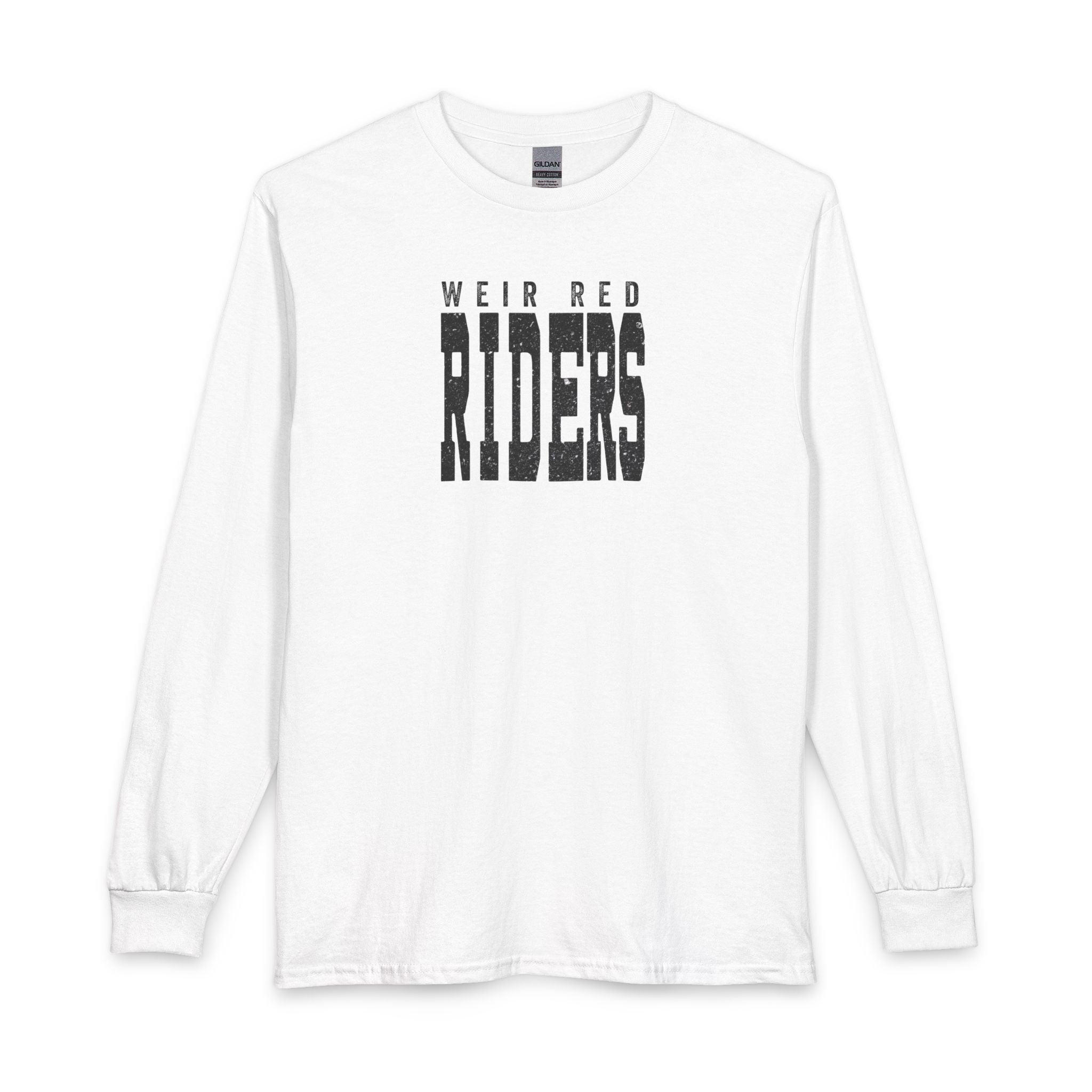 Adult Unisex Weir Red Riders Distressed Enlarged Graphic Long Sleeve Gildan Tee