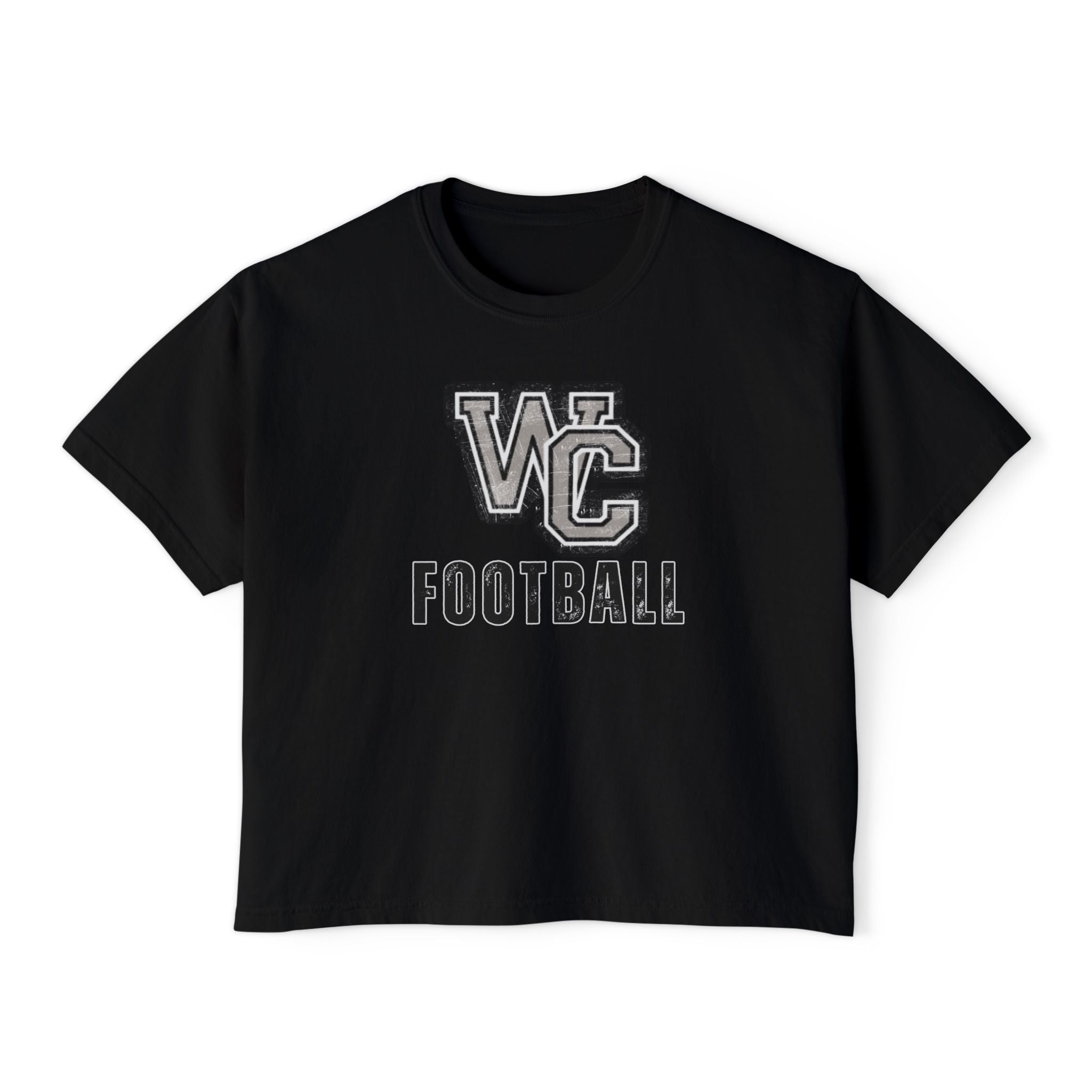Women's Vintage Distressed Westerville Central Football Graphic Boxy Crop Short Sleeve Tee