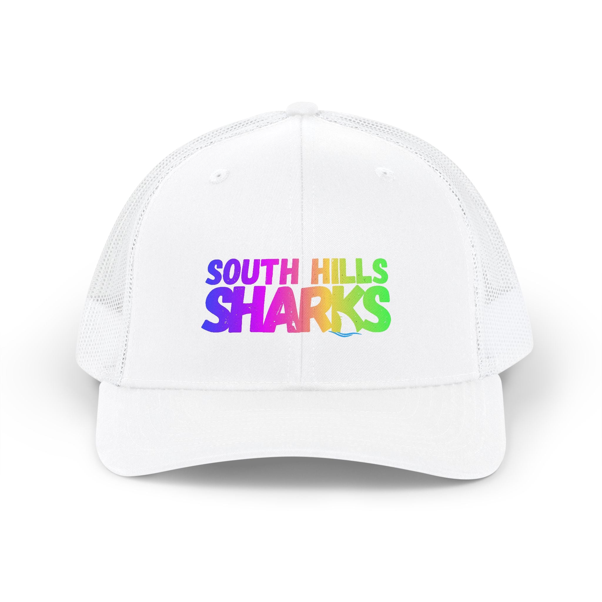 Adult Unisex South Hills Sharks Neon Rainbow Graphic Richardson 112 Snapback Trucker Hat