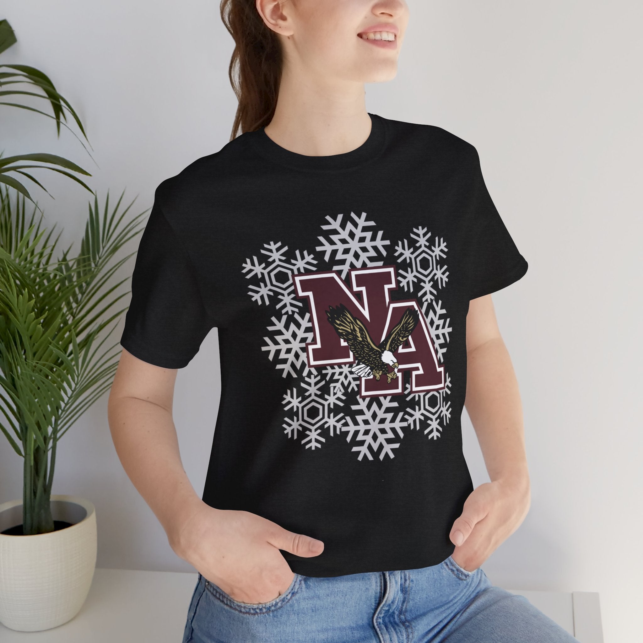 Adult Unisex New Albany Classic Logo Spirited Snowflake Graphic Short Sleeve Soft Tee