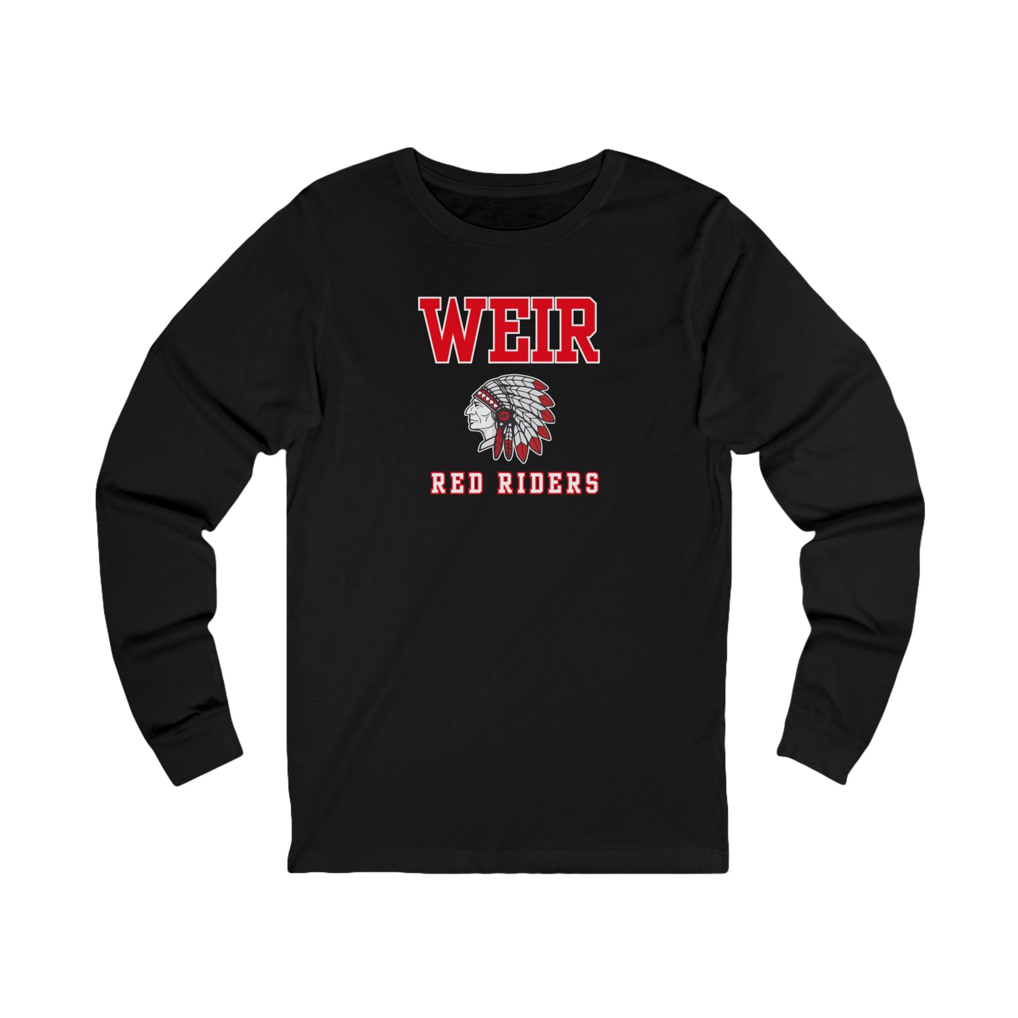Adult Unisex Weir Red Riders Classic Mascot Graphic Long Sleeve Bella + Canvas Soft Tee