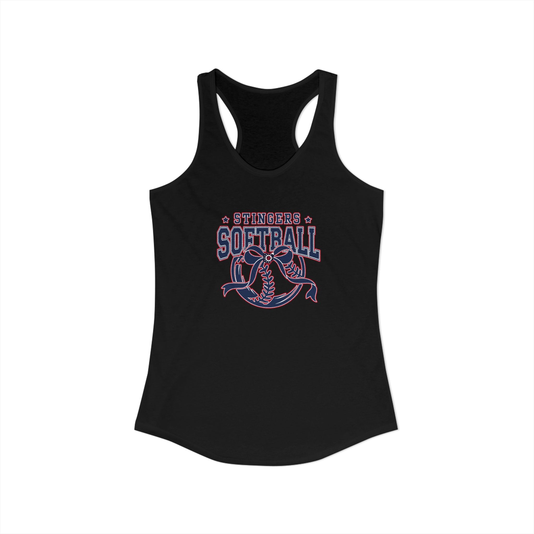 Women's Stingers Softball Spirit Bow Graphic Next Level Racerback Tank