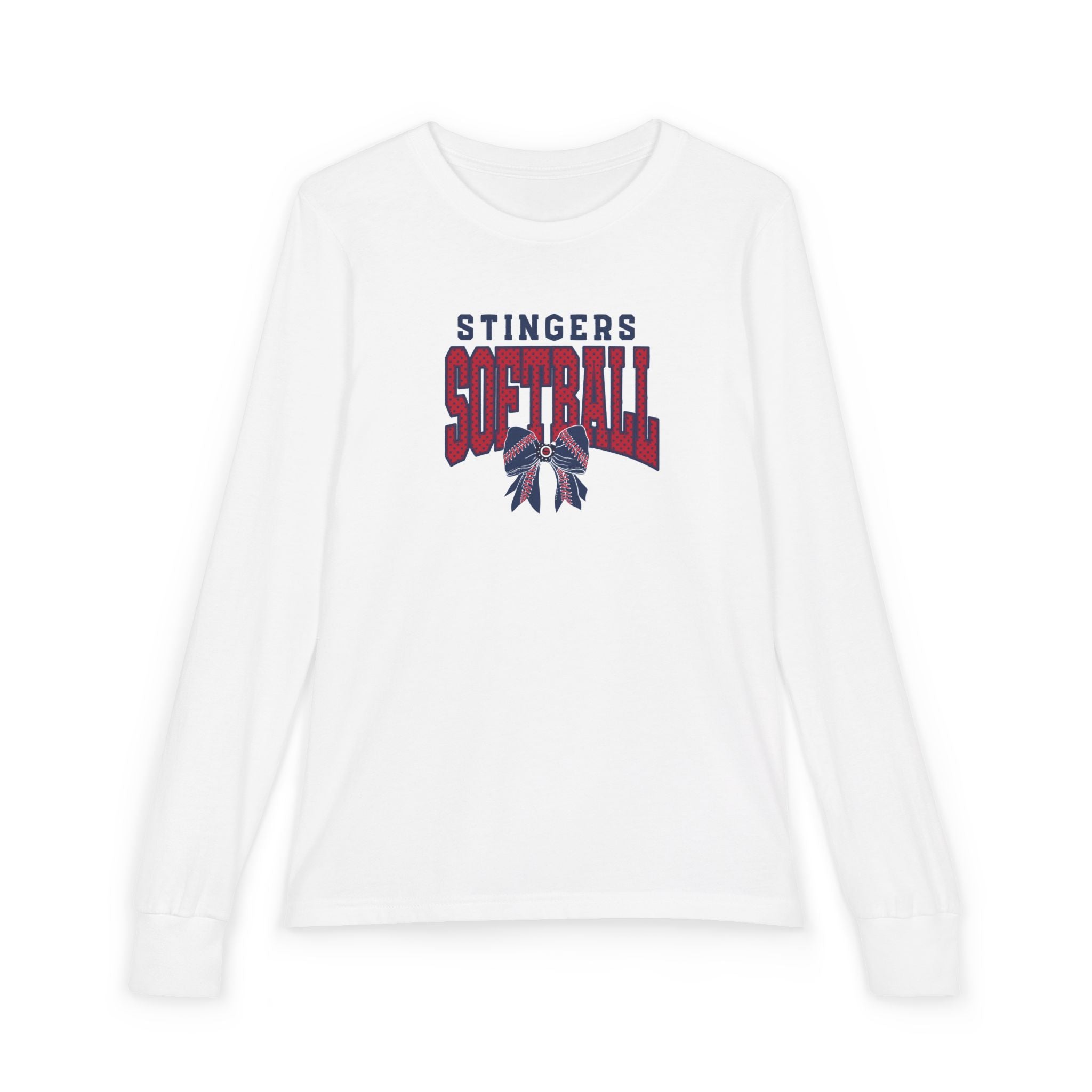Youth Stingers Softball Stitched Bow Graphic Bella + Canvas Long Sleeve Soft Tee