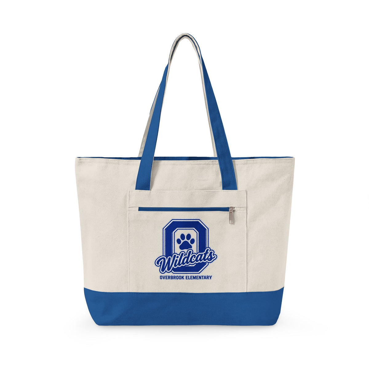 Overbrook Elementary Wildcats Block Letter Graphic Zippered Canvas Tote