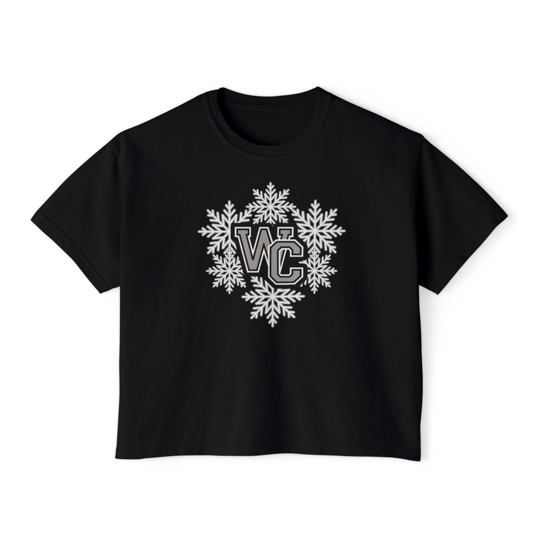 Women's Westerville Central Spirited Snowflake Graphic Boxy Crop Short Sleeve Tee